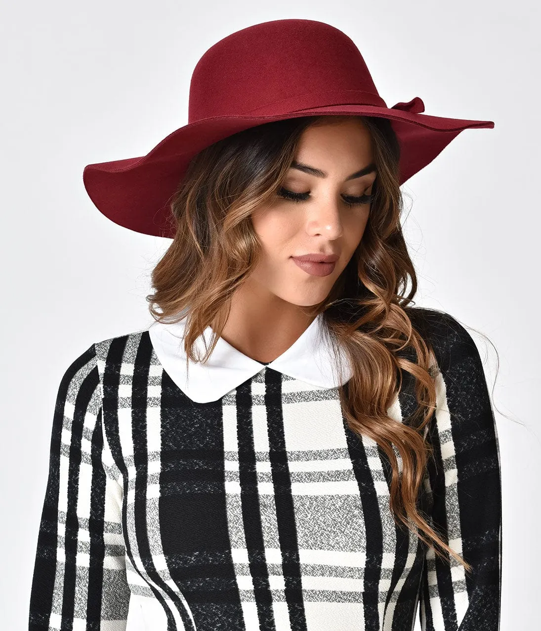 Vintage Style Burgundy Felt Wide Floppy Hat sold by Unique Vintage product image thumbnail 3