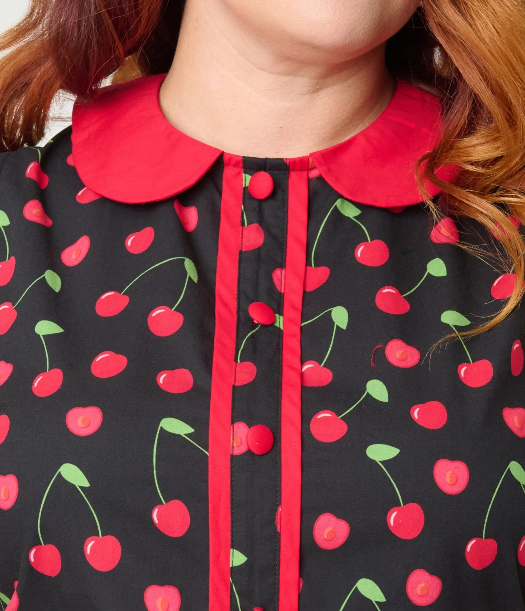 Smak Parlour Plus Size Black & Red Cherry Cotton Shift Dress sold by Unique Vintage product image thumbnail 5