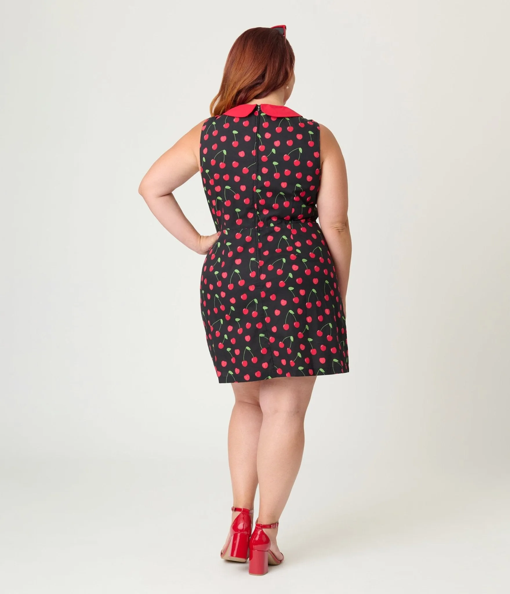 Smak Parlour Plus Size Black & Red Cherry Cotton Shift Dress sold by Unique Vintage product image thumbnail 2