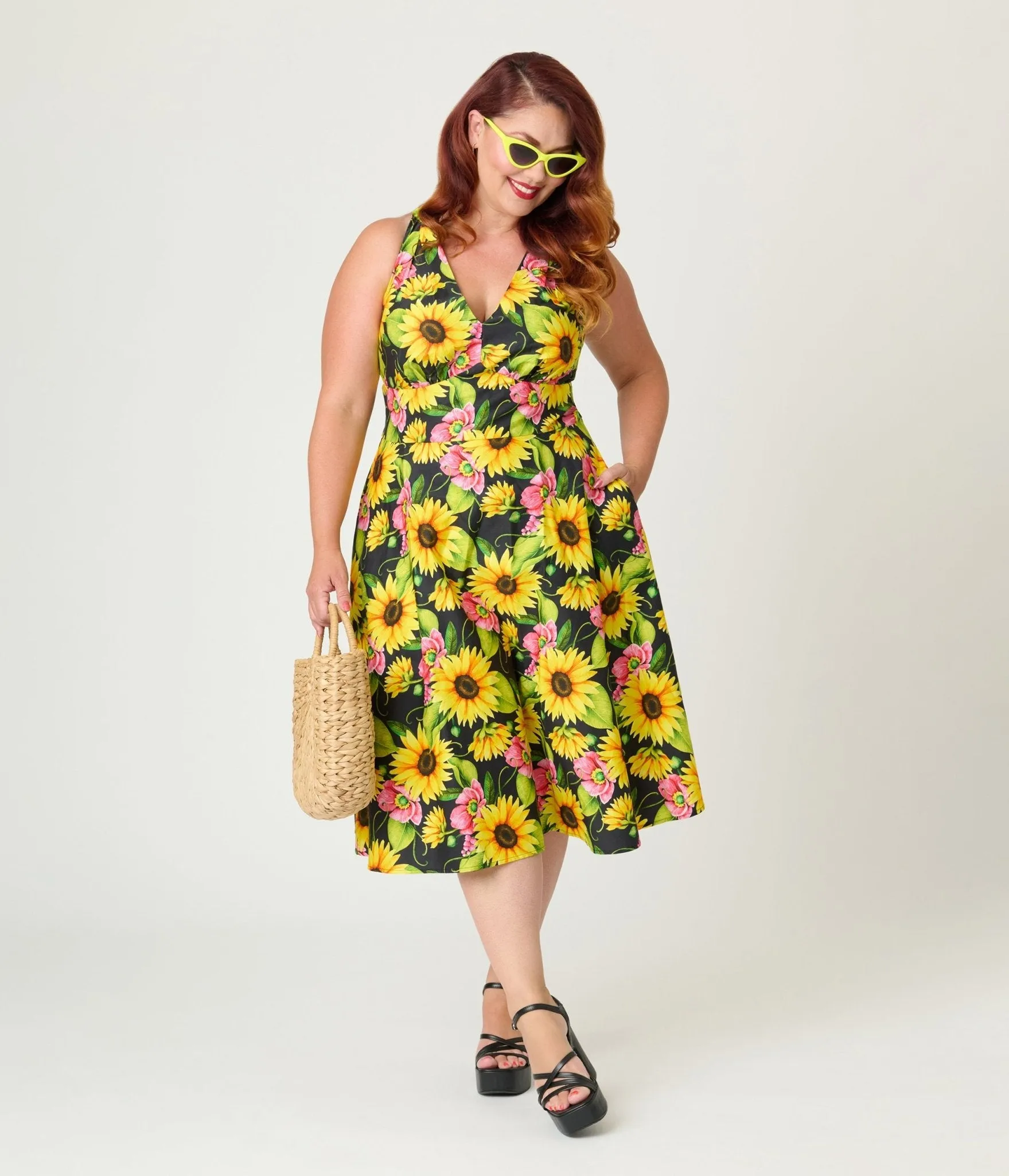 Unique Vintage Plus Size Sunflower Cotton Halter Swing Dress sold by Unique Vintage product image thumbnail 3