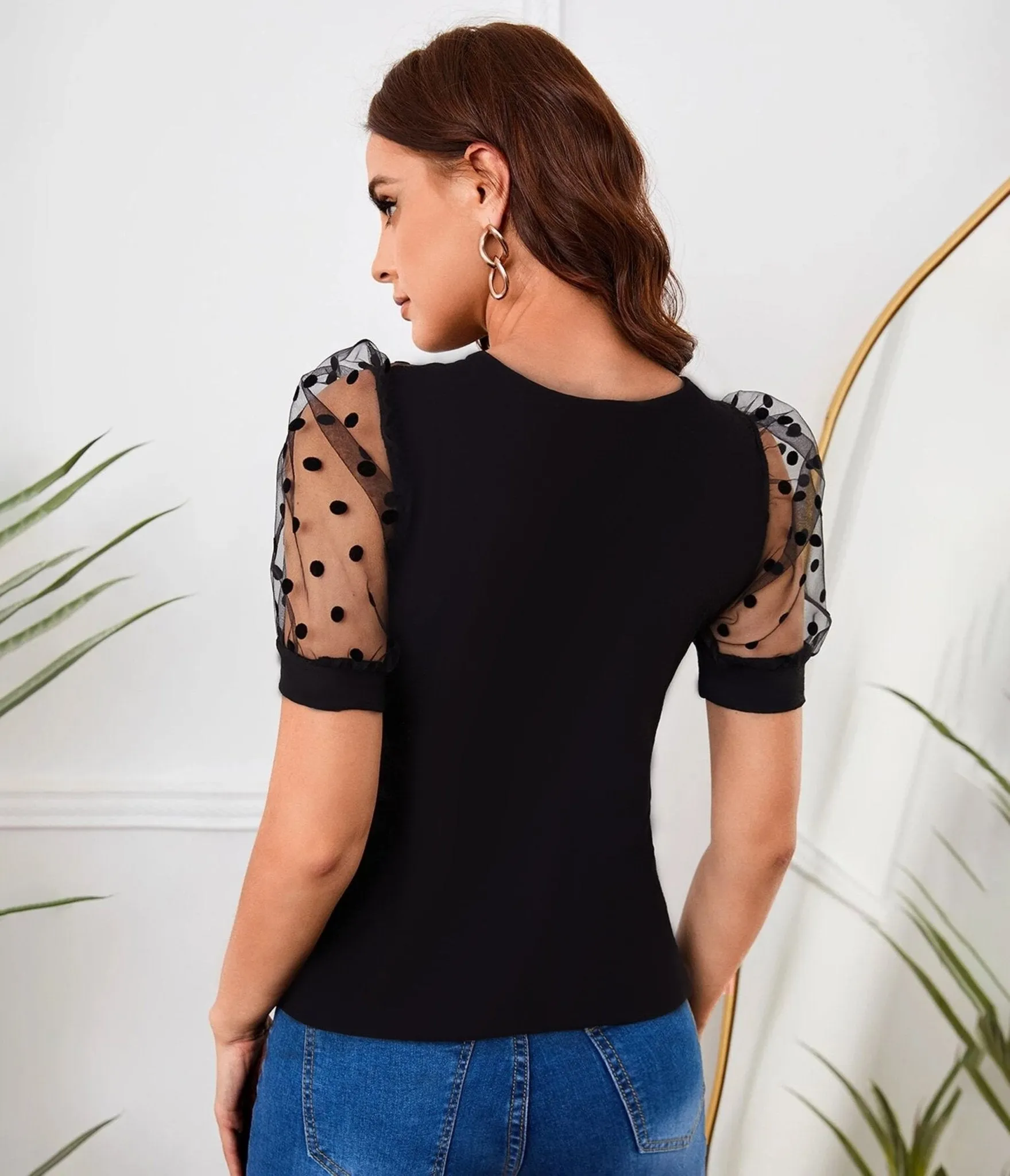 Black Polka Dot Sheer Splicing Top sold by Unique Vintage product image thumbnail 2