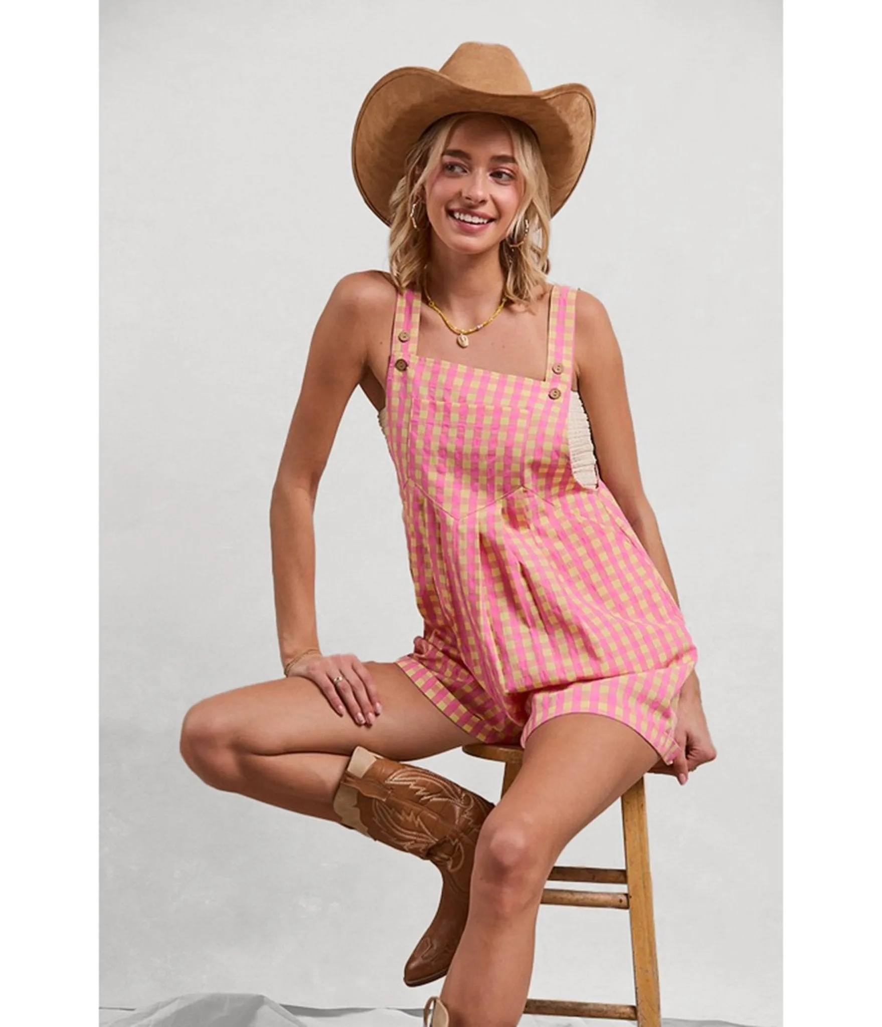 Pink Gingham Textured Romper sold by Unique Vintage product image thumbnail 3