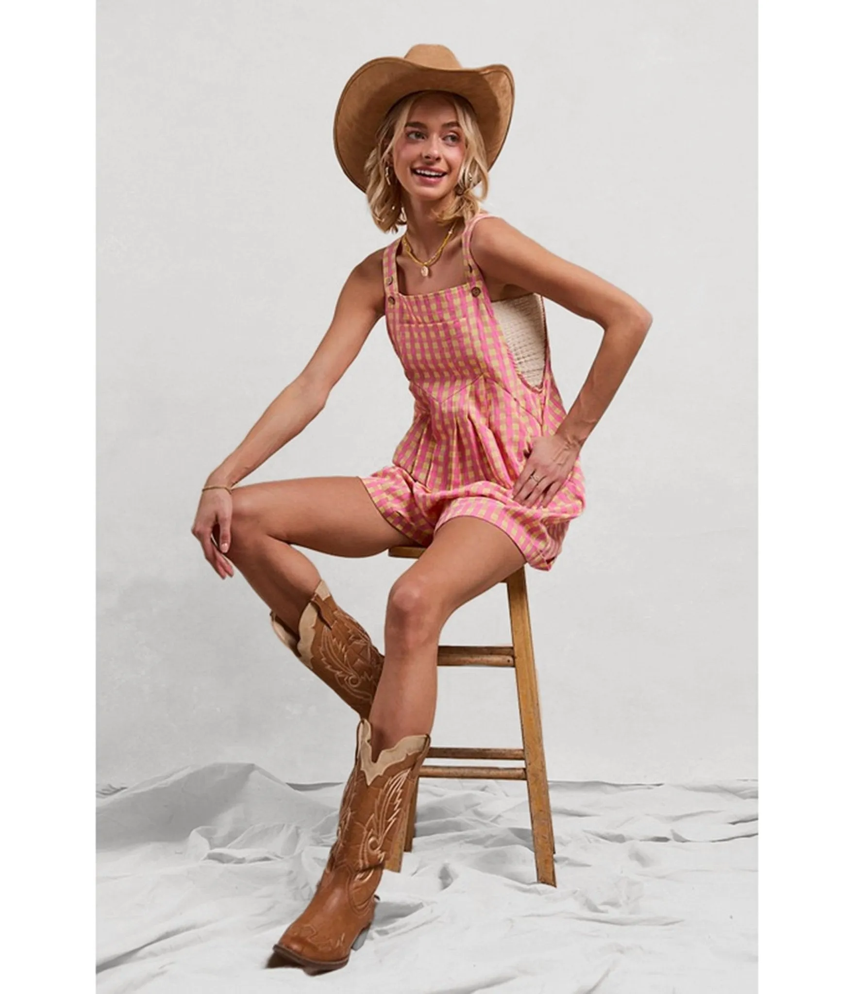 Pink Gingham Textured Romper sold by Unique Vintage product image thumbnail 4