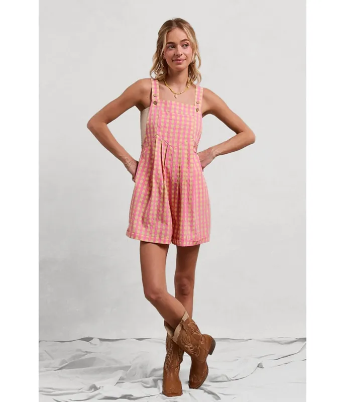 Pink Gingham Textured Romper sold by Unique Vintage