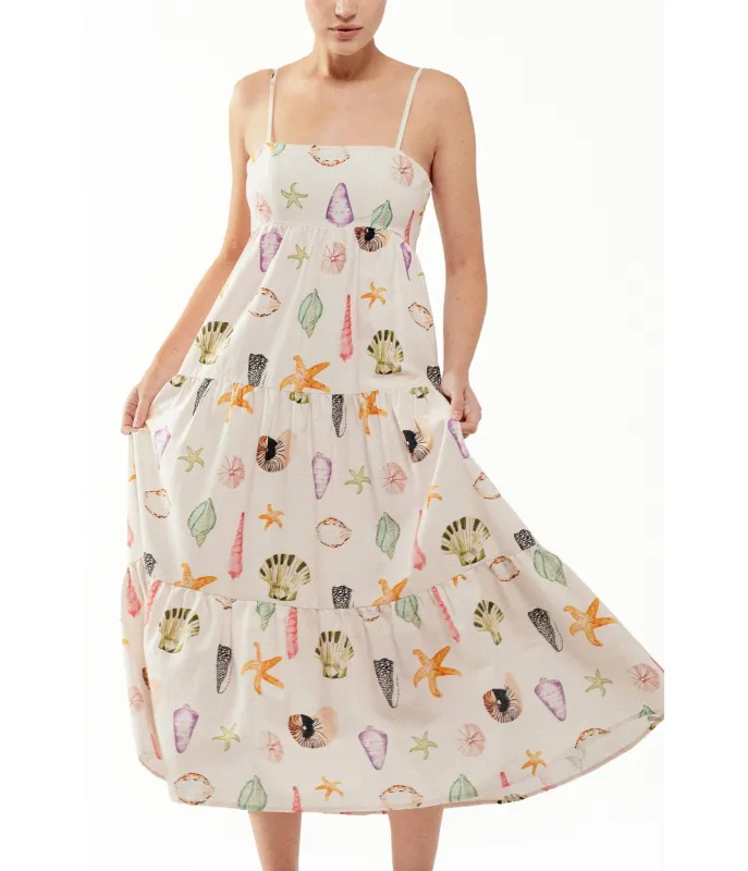 Watercolor Seashell & Starfish Tiered Beach Dress sold by Unique Vintage