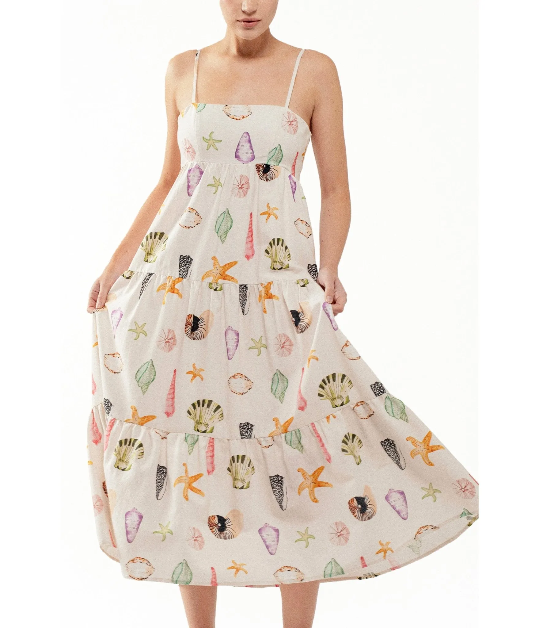 Watercolor Seashell & Starfish Tiered Beach Dress sold by Unique Vintage