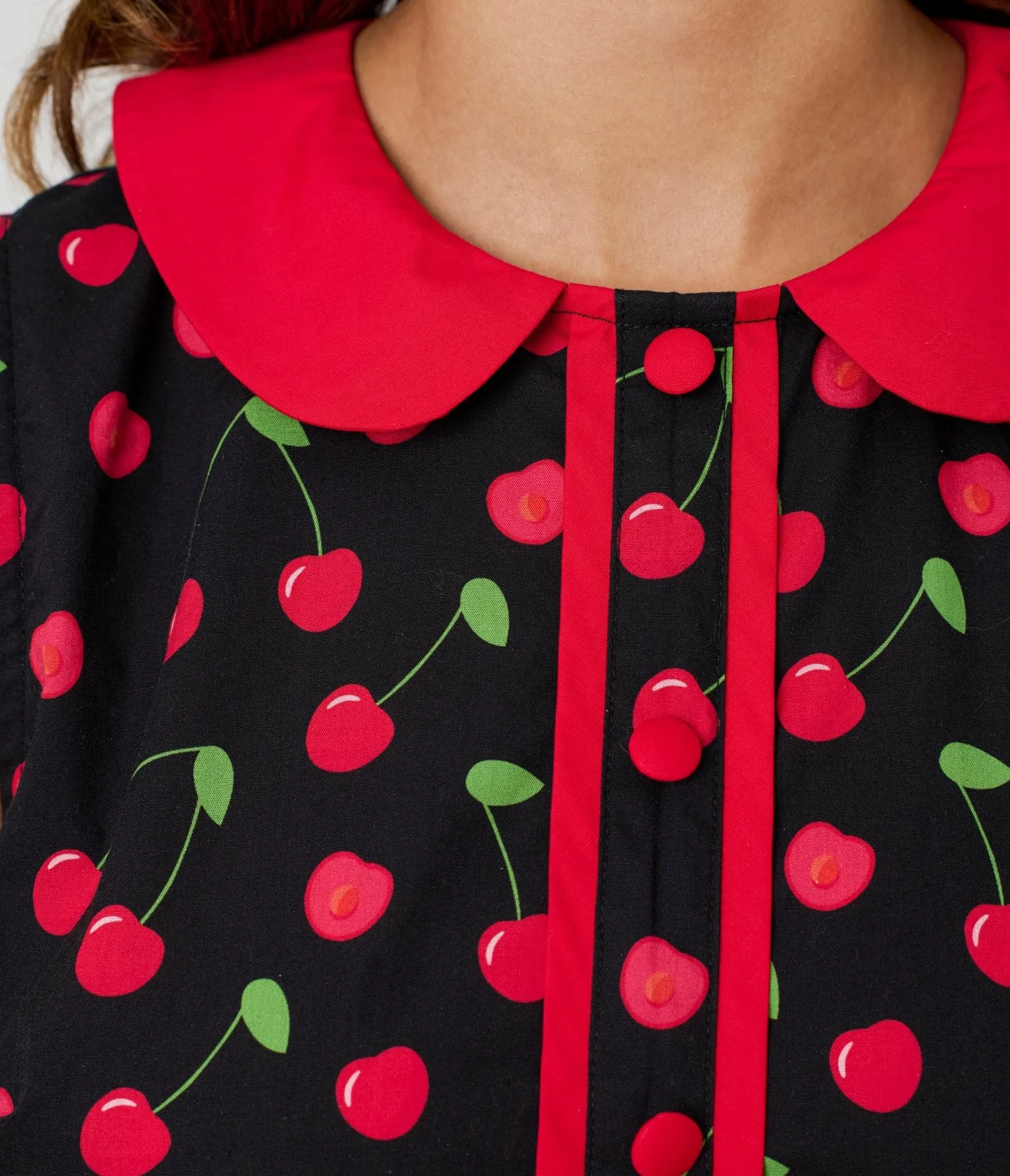 Smak Parlour Black & Red Cherry Cotton Shift Dress sold by Unique Vintage product image thumbnail 4