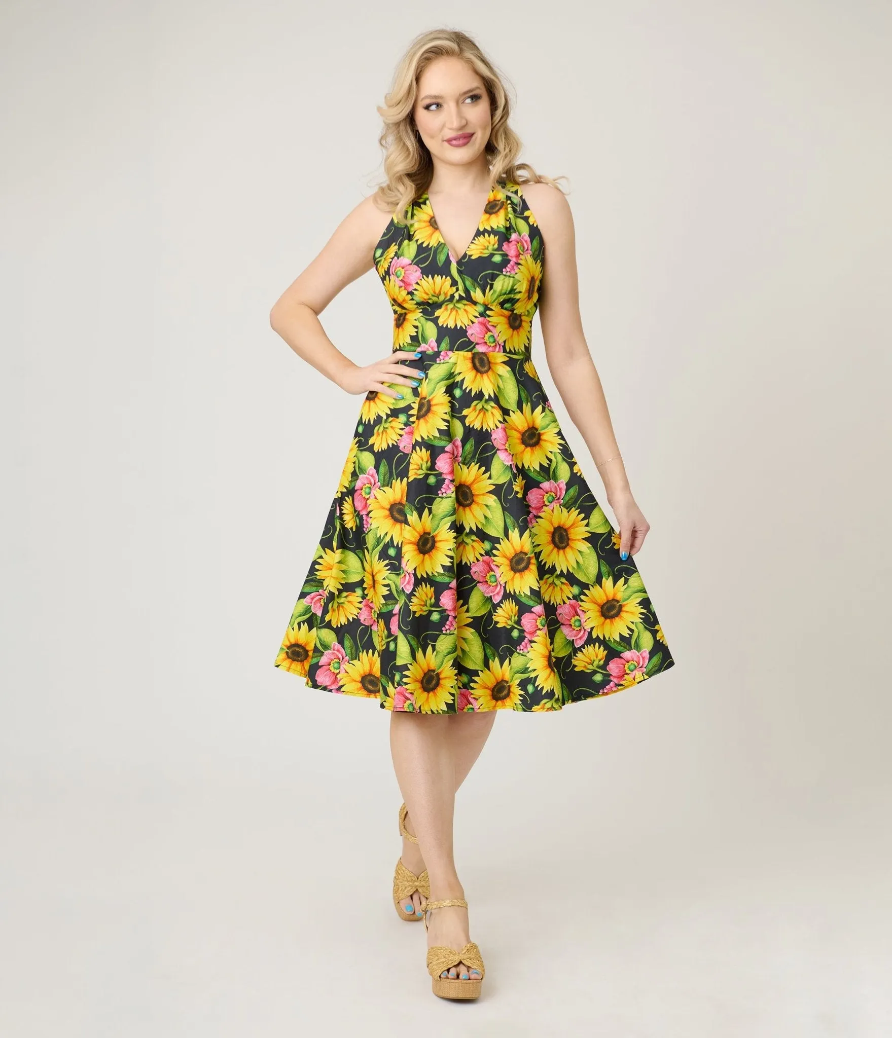 Unique Vintage Sunflower Cotton Halter Swing Dress sold by Unique Vintage product image thumbnail 4