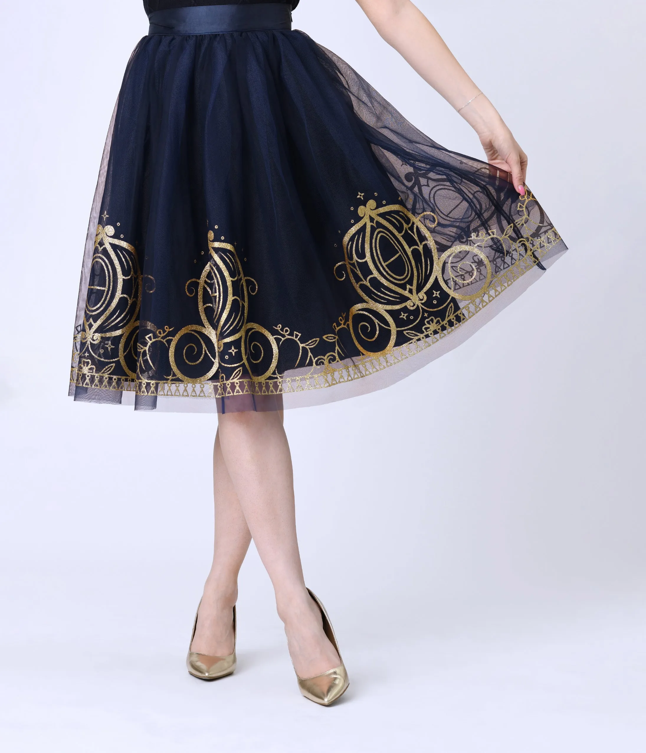 Disney's Cinderella Collection by Unique Vintage Navy Flocked Tulle & Gold Glitter Cinderella Carriage Ballerina Skirt sold by Unique Vintage product image thumbnail 2