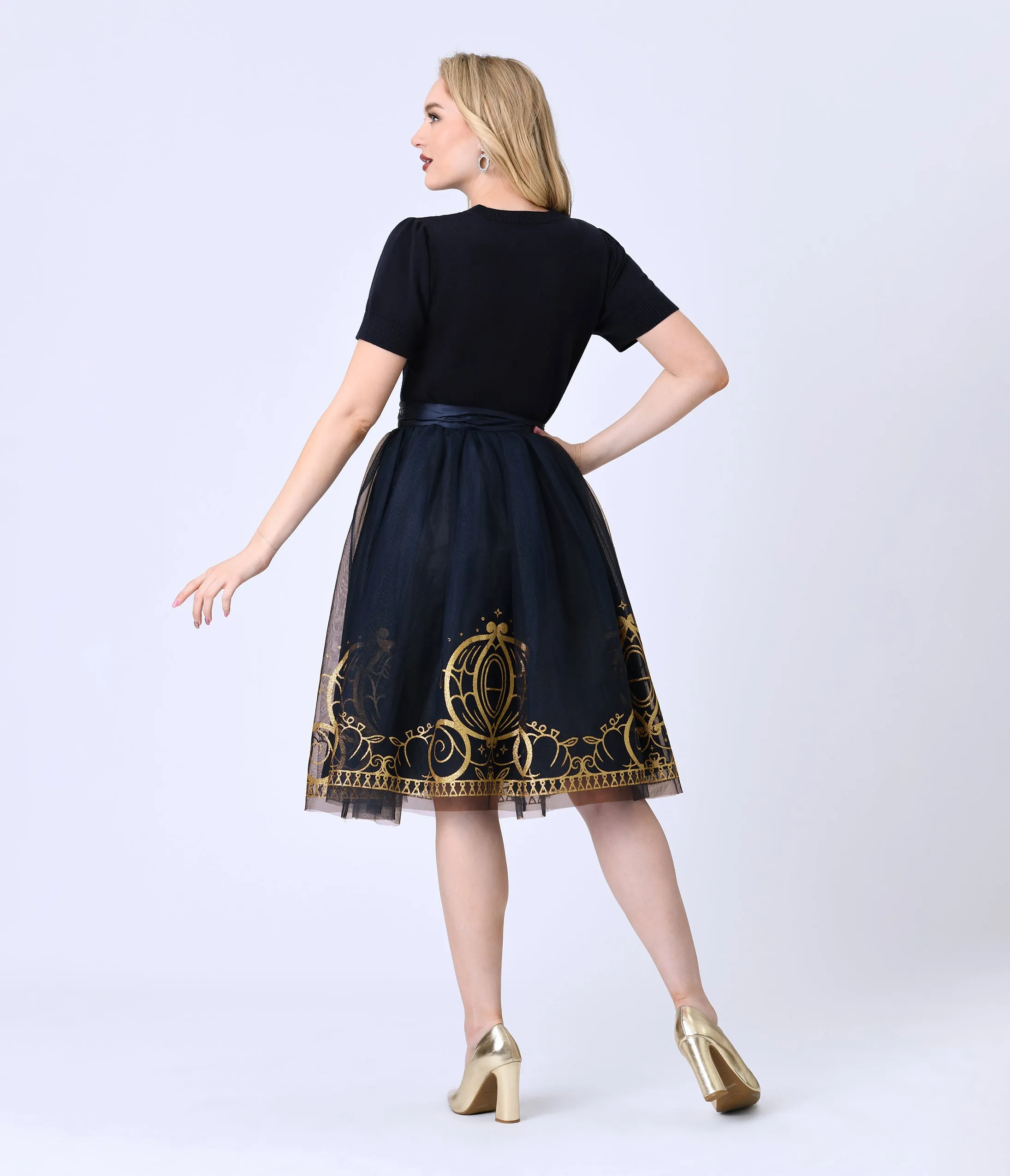 Disney's Cinderella Collection by Unique Vintage Navy Flocked Tulle & Gold Glitter Cinderella Carriage Ballerina Skirt sold by Unique Vintage product image thumbnail 3
