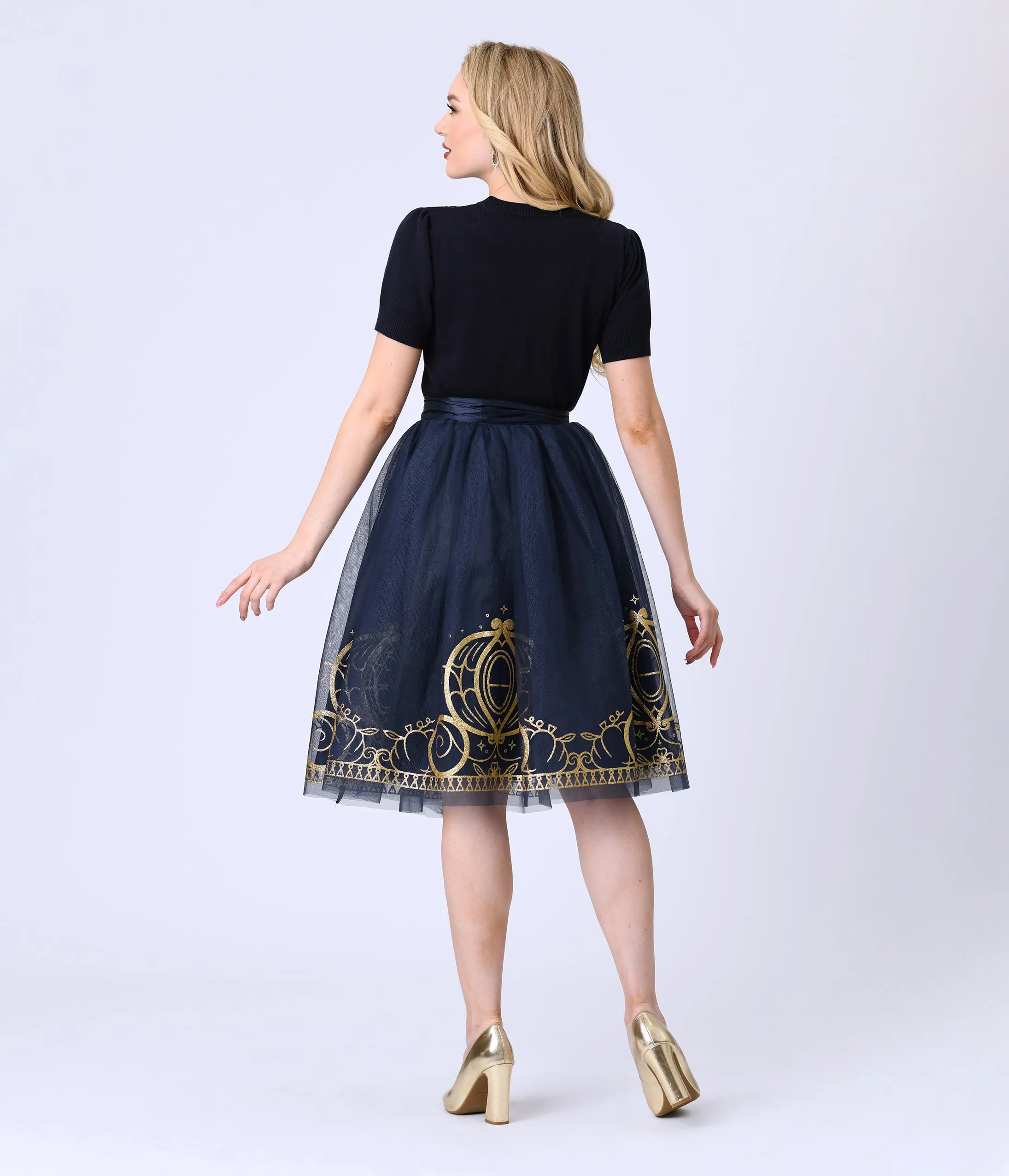 Disney's Cinderella Collection by Unique Vintage Navy Flocked Tulle & Gold Glitter Cinderella Carriage Ballerina Skirt sold by Unique Vintage product image thumbnail 4
