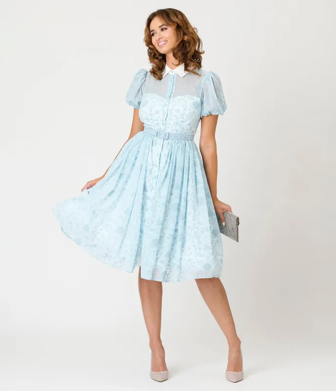 Disney's Cinderella Collection by Unique Vintage Cinderella The Clock Strikes Midnight Blue Swing Dress sold by Unique Vintage