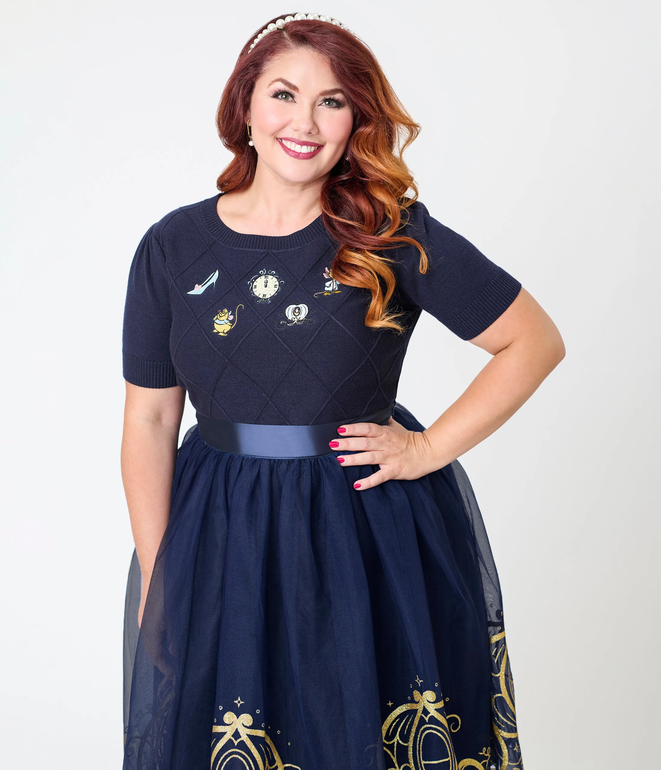 Disney's Cinderella Collection by Unique Vintage Plus Size Navy Cinderella Icons Sweater sold by Unique Vintage
