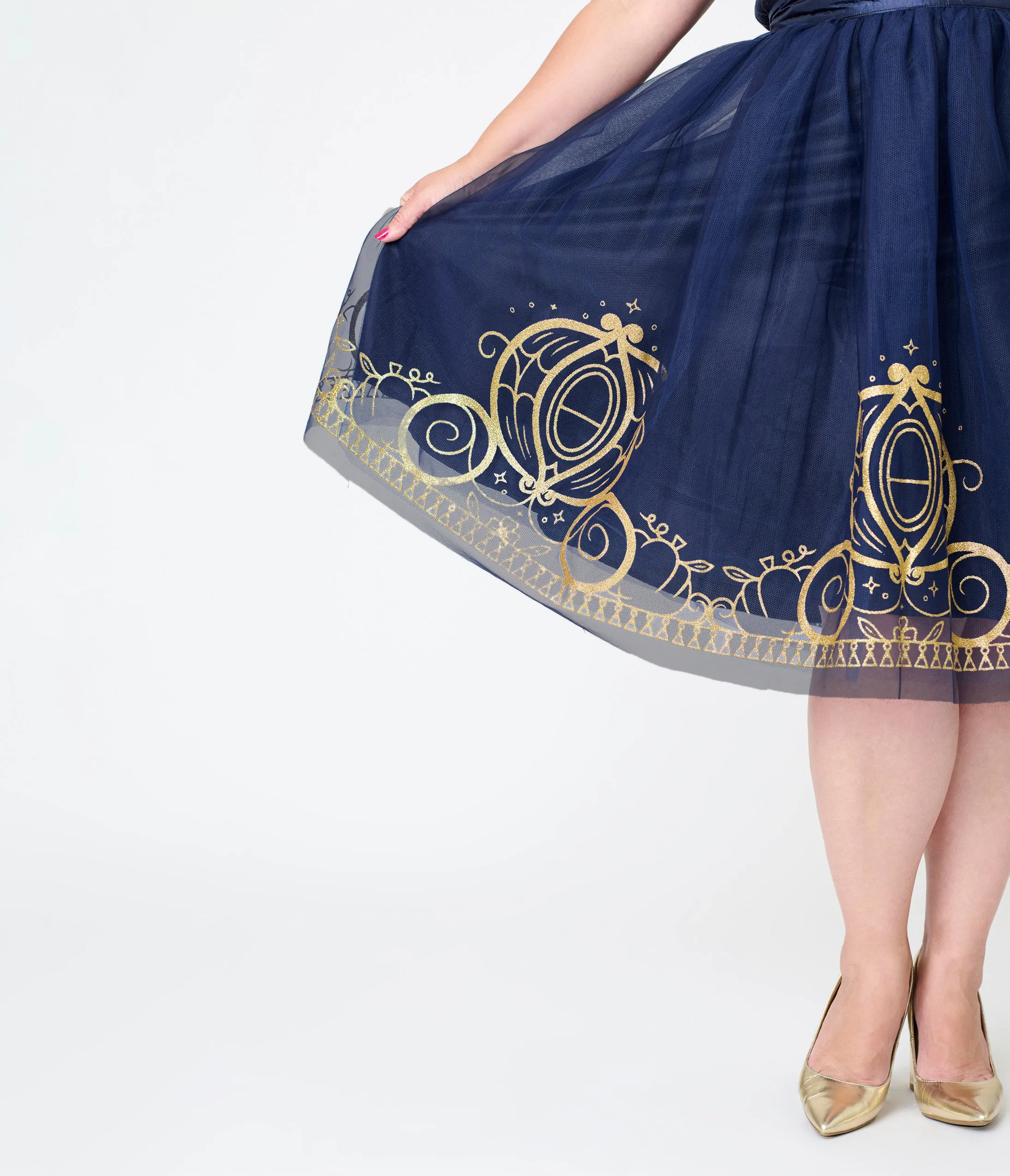 Disney's Cinderella Collection by Unique Vintage Plus Size Navy Flocked Tulle & Gold Glitter Cinderella Carriage Ballerina Skirt sold by Unique Vintage product image thumbnail 5