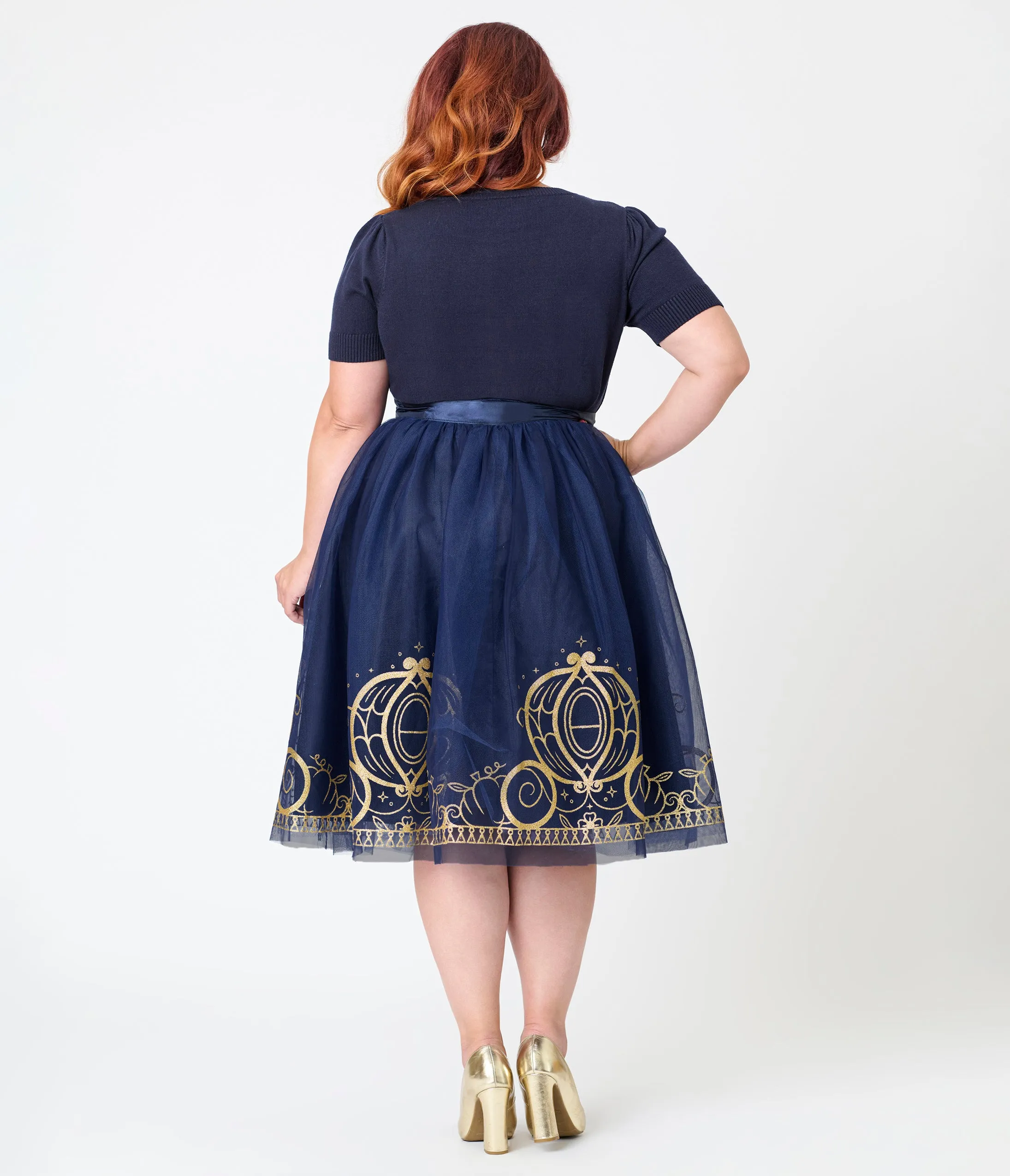 Disney's Cinderella Collection by Unique Vintage Plus Size Navy Flocked Tulle & Gold Glitter Cinderella Carriage Ballerina Skirt sold by Unique Vintage product image thumbnail 3