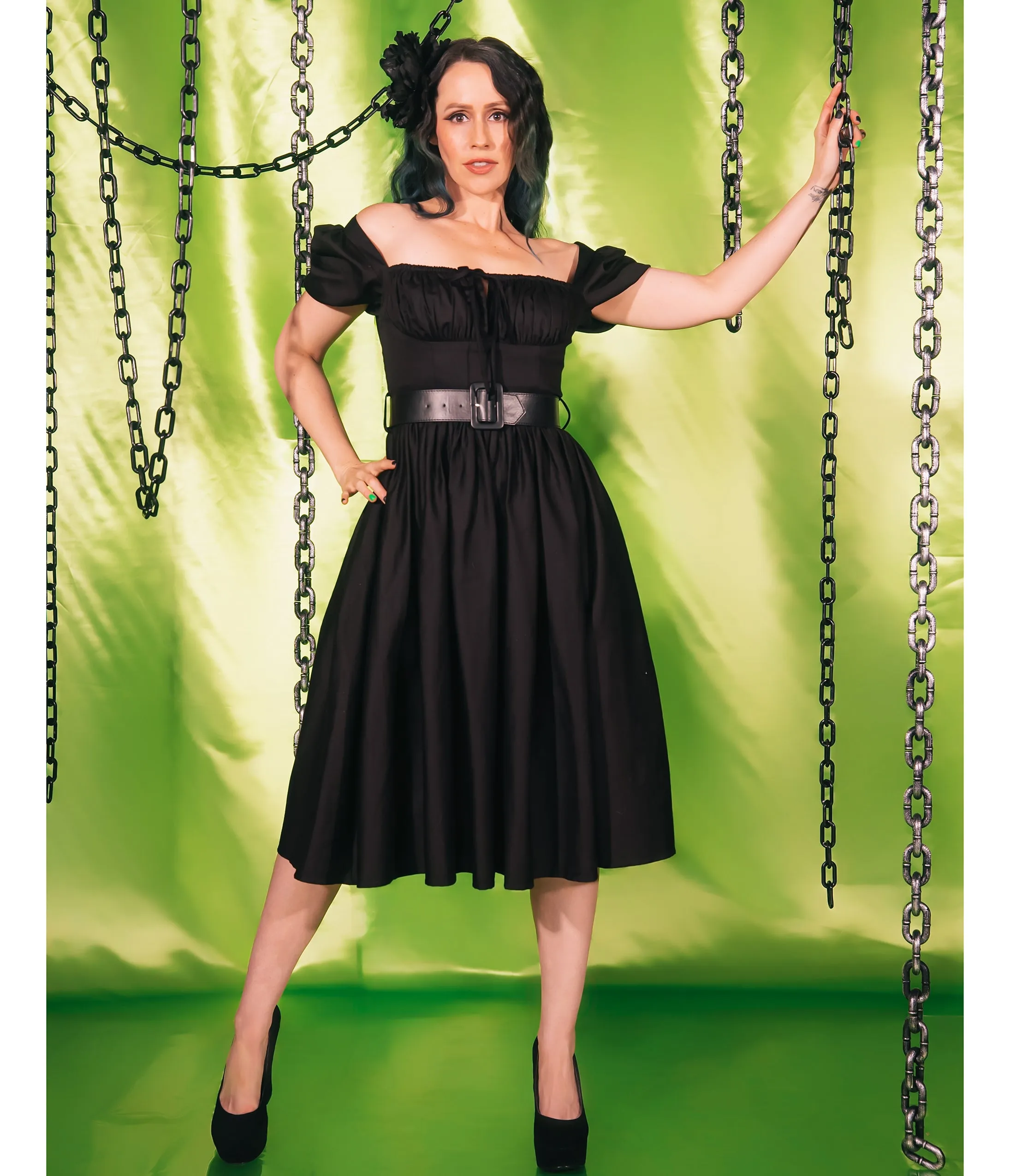 Weasel Wear Black Peasant Dress sold by Unique Vintage