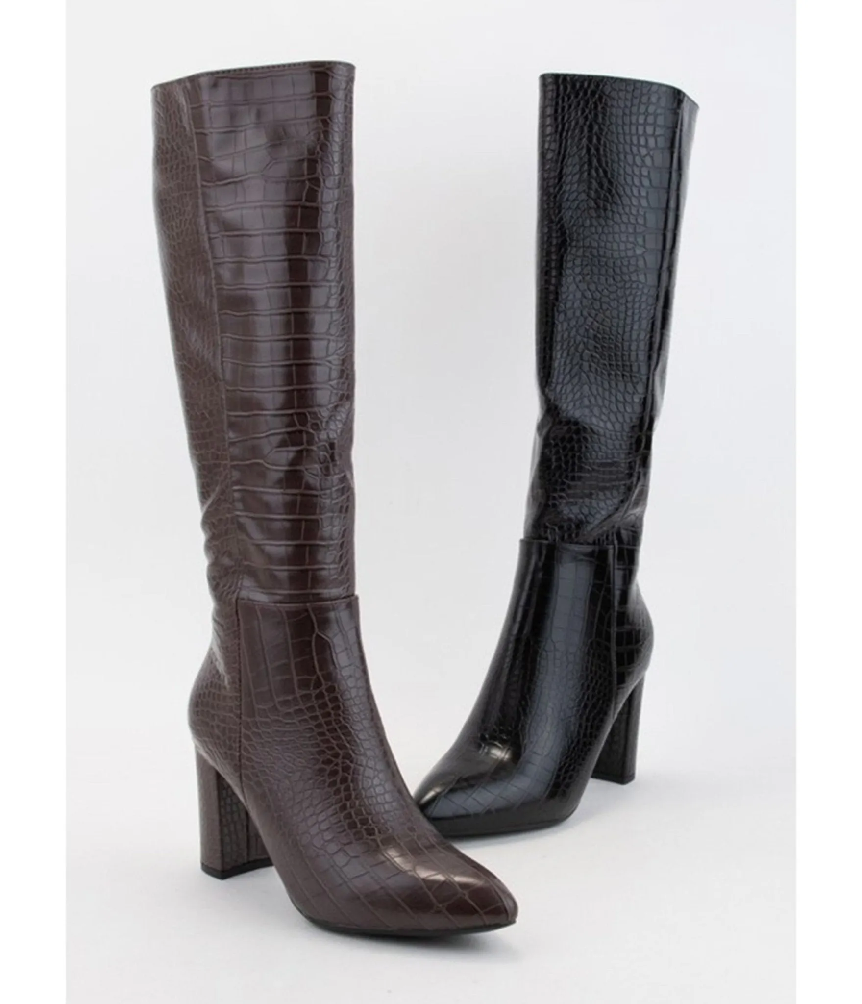 Brown Patent Leatherette Crocodile Knee High Boots sold by Unique Vintage product image thumbnail 2