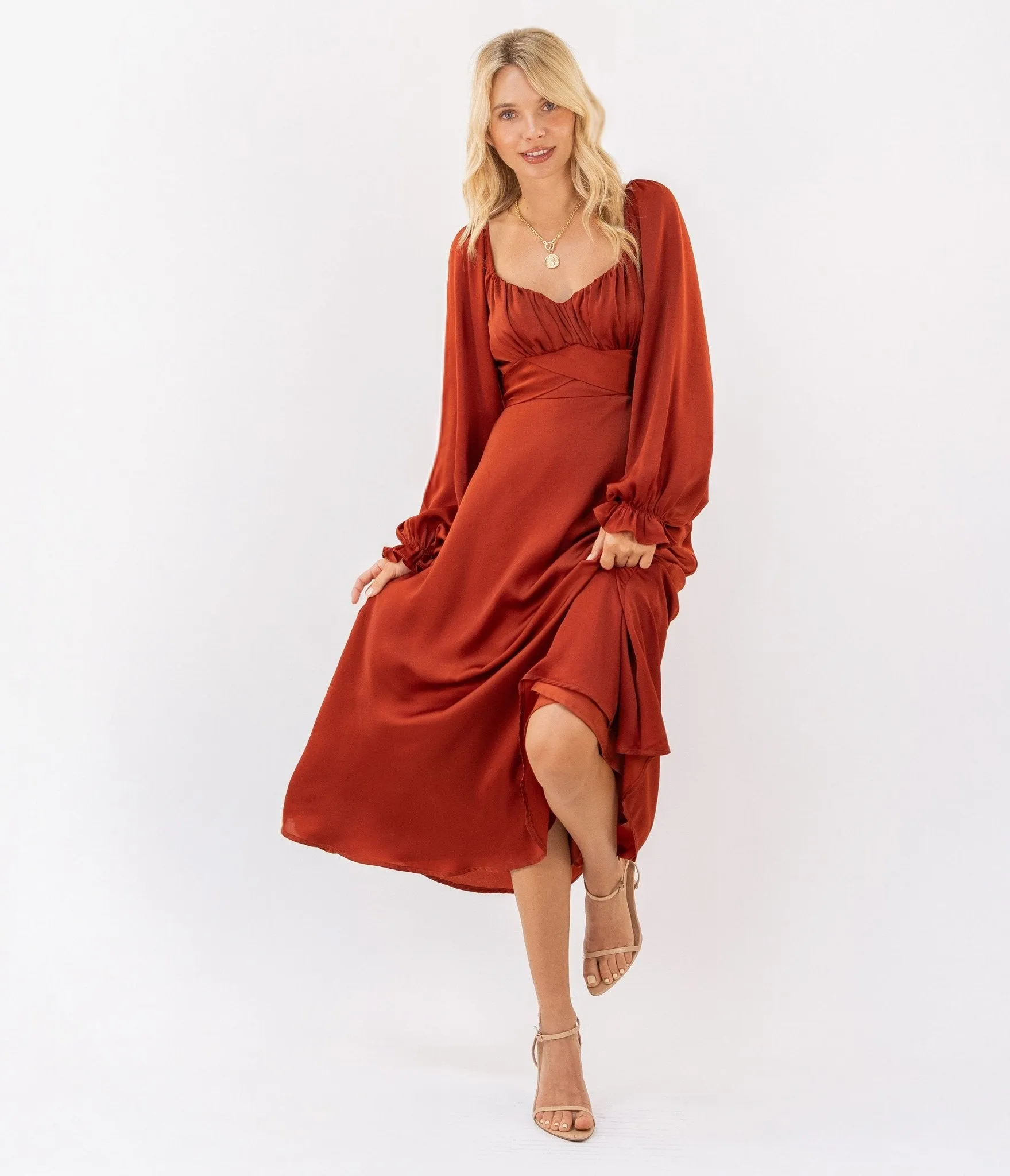 Brick Red Long Sleeve Midi Dress sold by Unique Vintage product image thumbnail 4