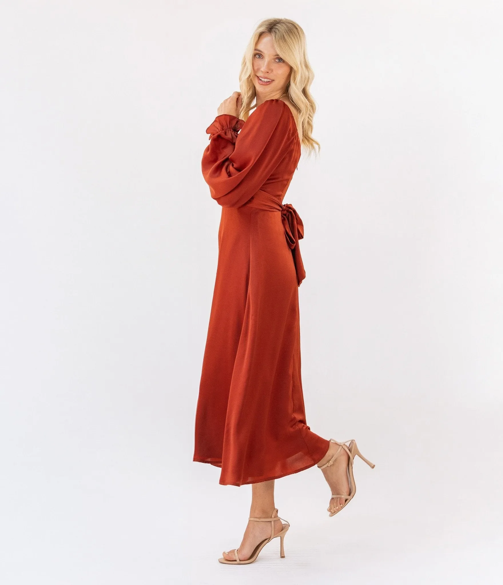 Brick Red Long Sleeve Midi Dress sold by Unique Vintage product image thumbnail 5