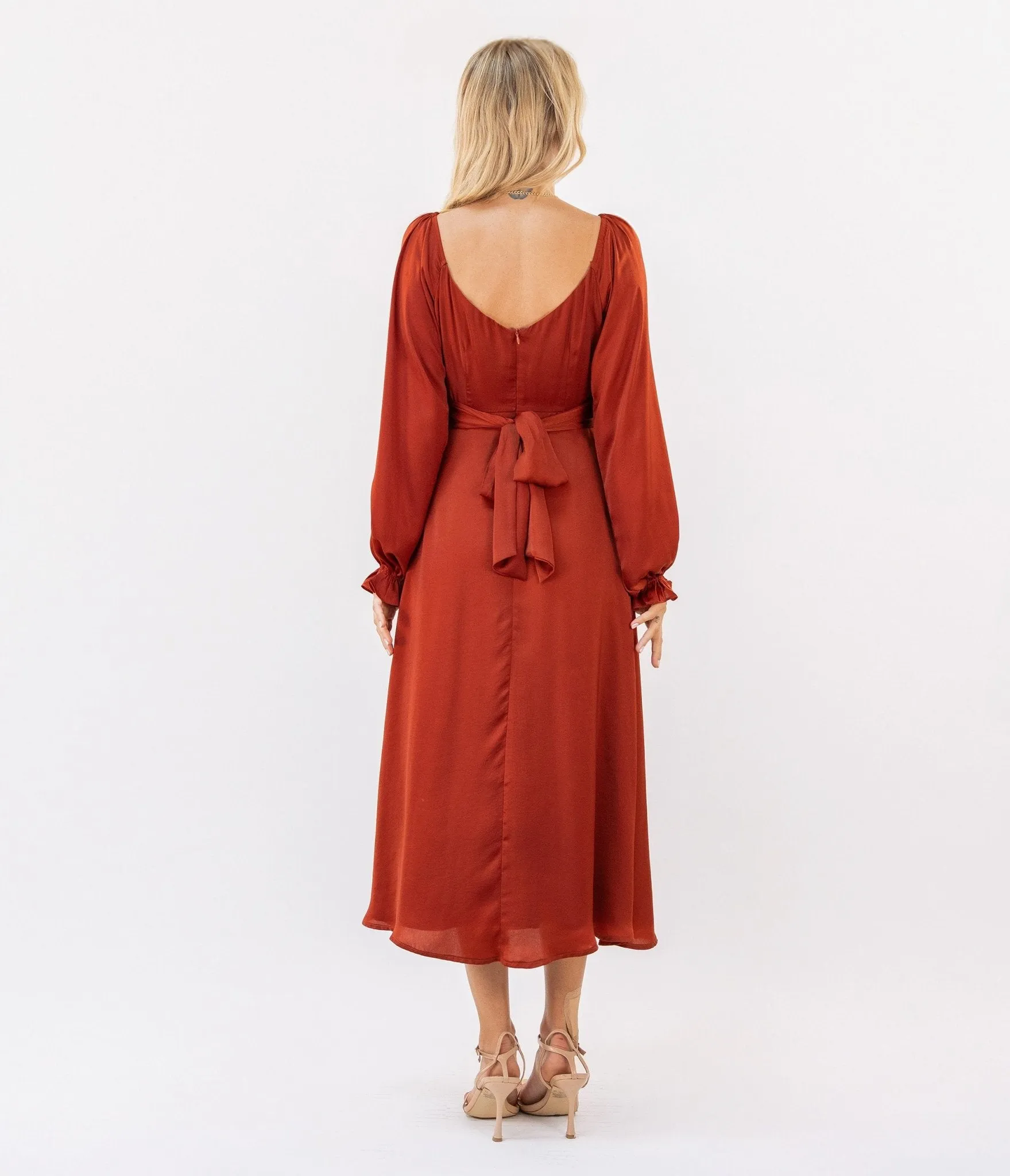 Brick Red Long Sleeve Midi Dress sold by Unique Vintage product image thumbnail 2