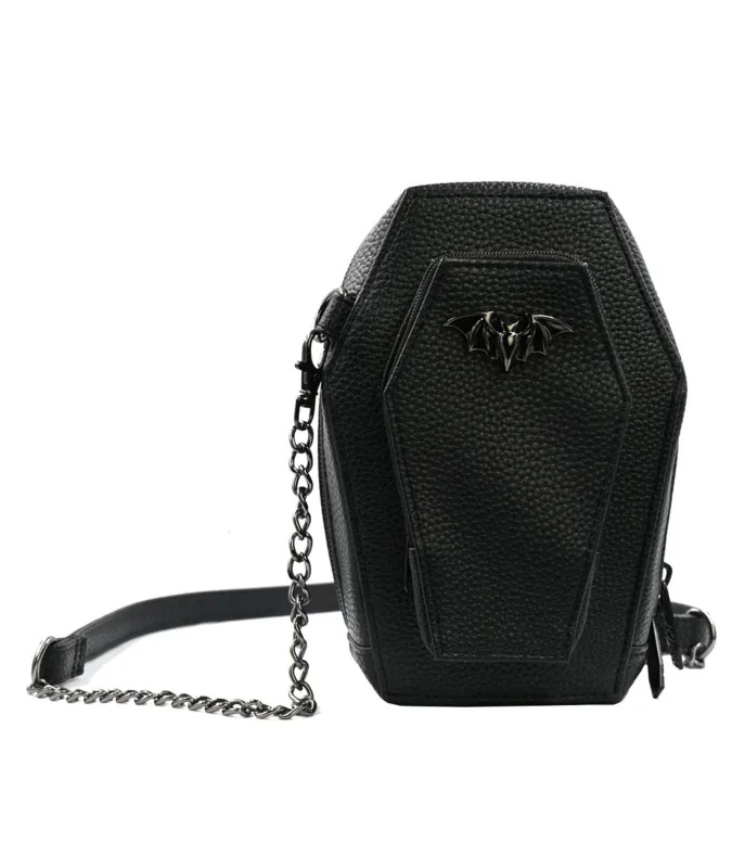 Black Leatherette Mini Coffin Crossbody Purse sold by Unique Vintage