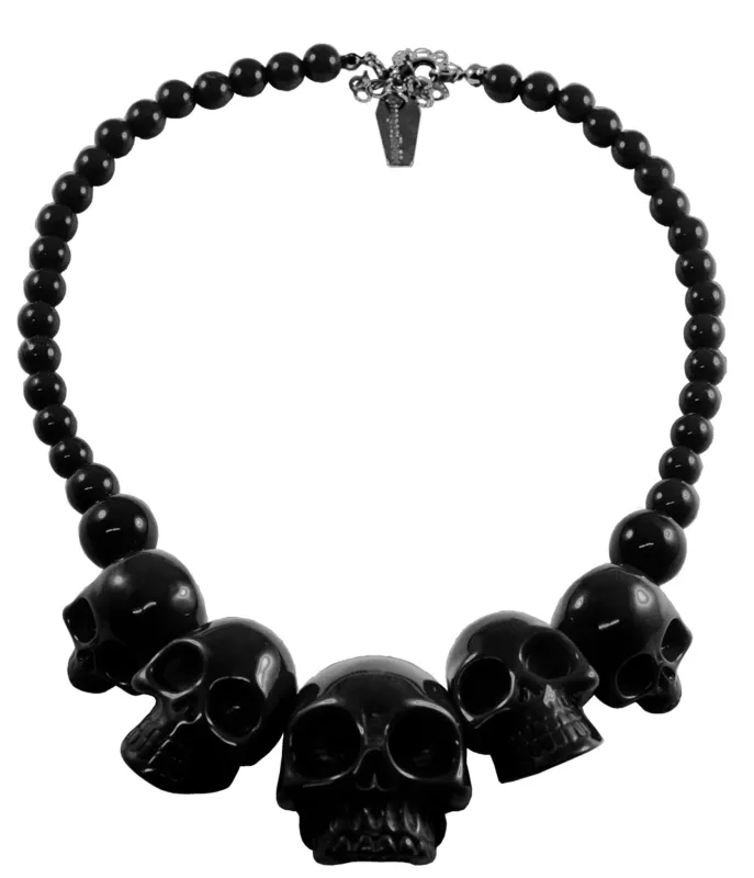 Black Multi Skull Beaded Necklace sold by Unique Vintage