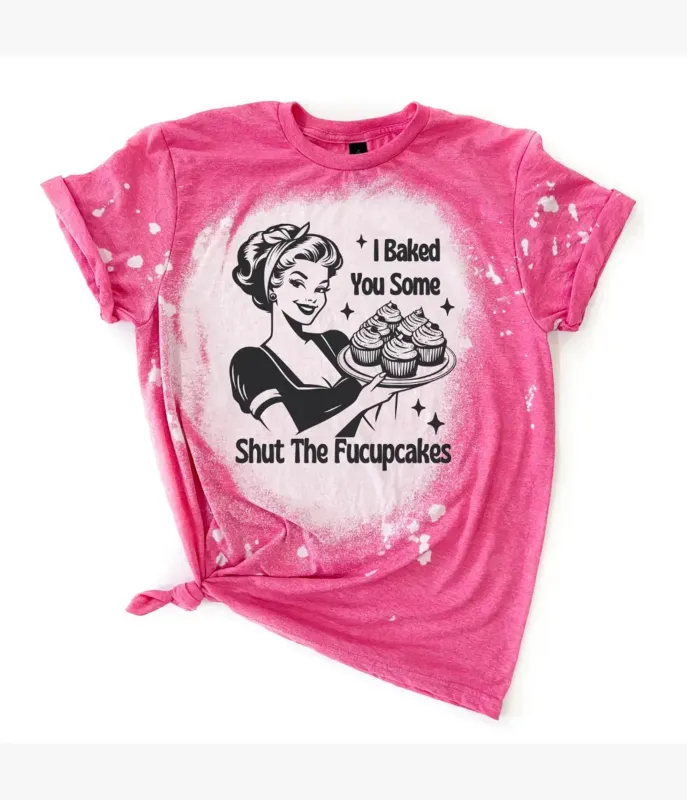 Shut the Fucupcakes Unisex Bleached Tee sold by Unique Vintage
