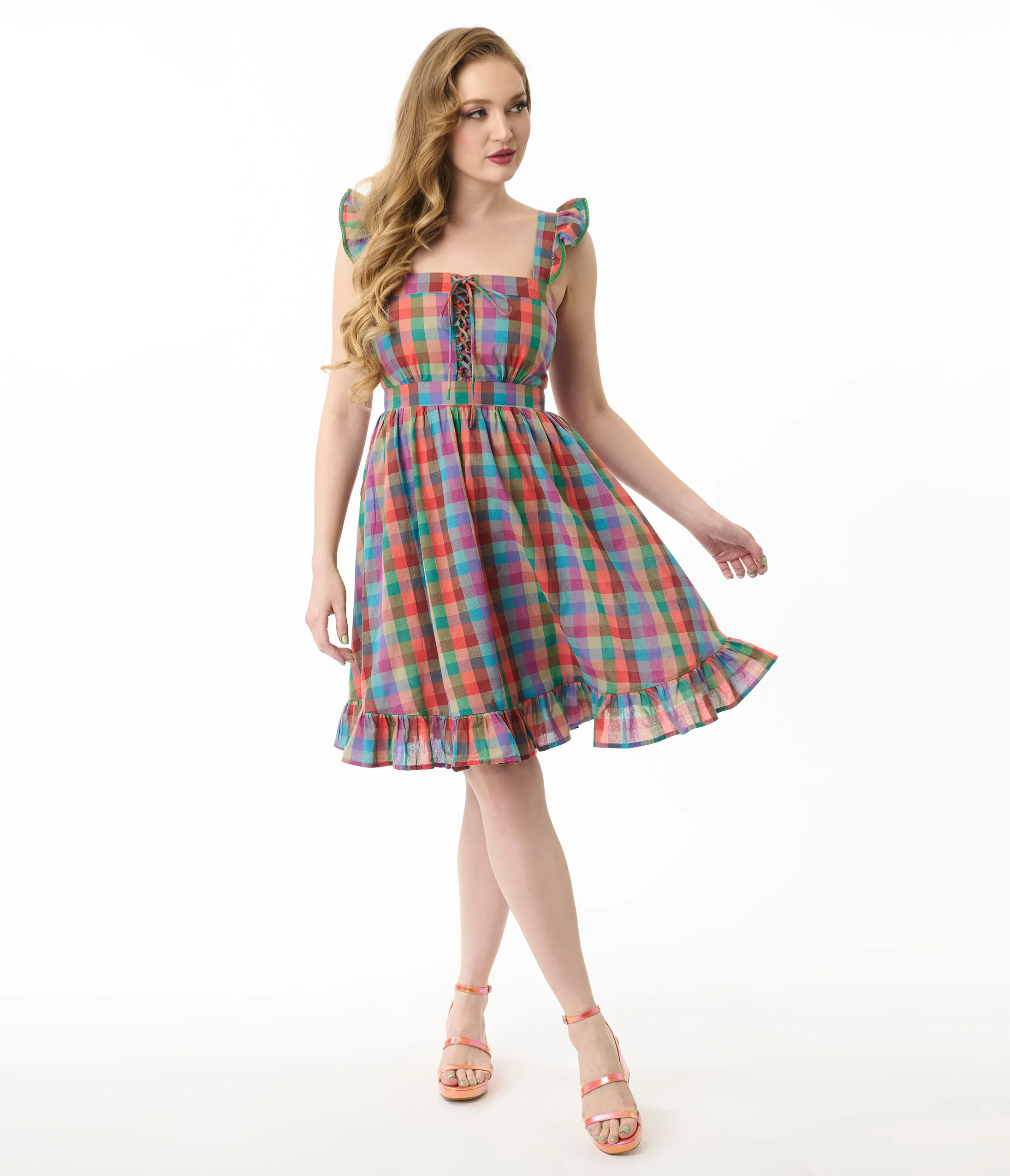 Smak Parlour Rainbow Plaid Corset Fit & Flare Dress sold by Unique Vintage product image thumbnail 4
