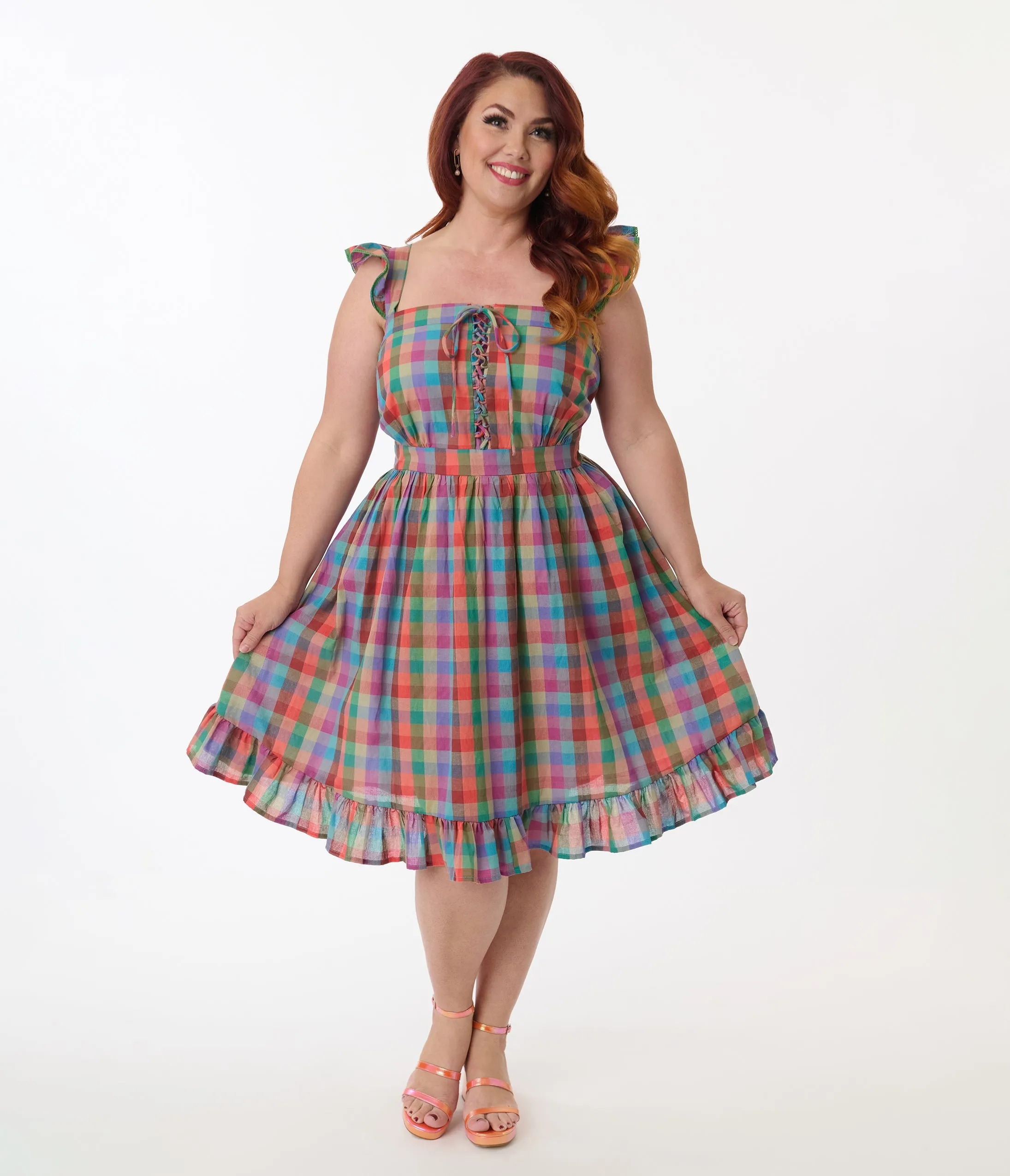 Smak Parlour Plus Size Rainbow Plaid Corset Fit & Flare Dress sold by Unique Vintage product image thumbnail 4