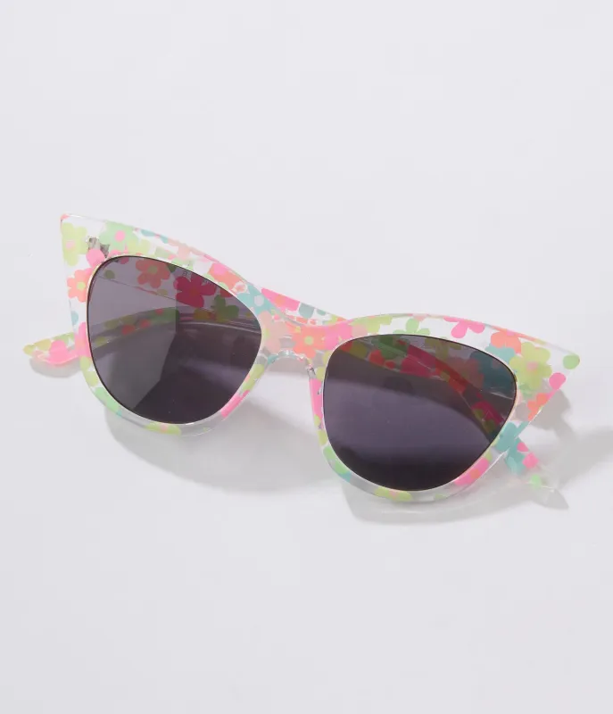 Clear Pastel Floral Cat Eye Sunglasses sold by Unique Vintage