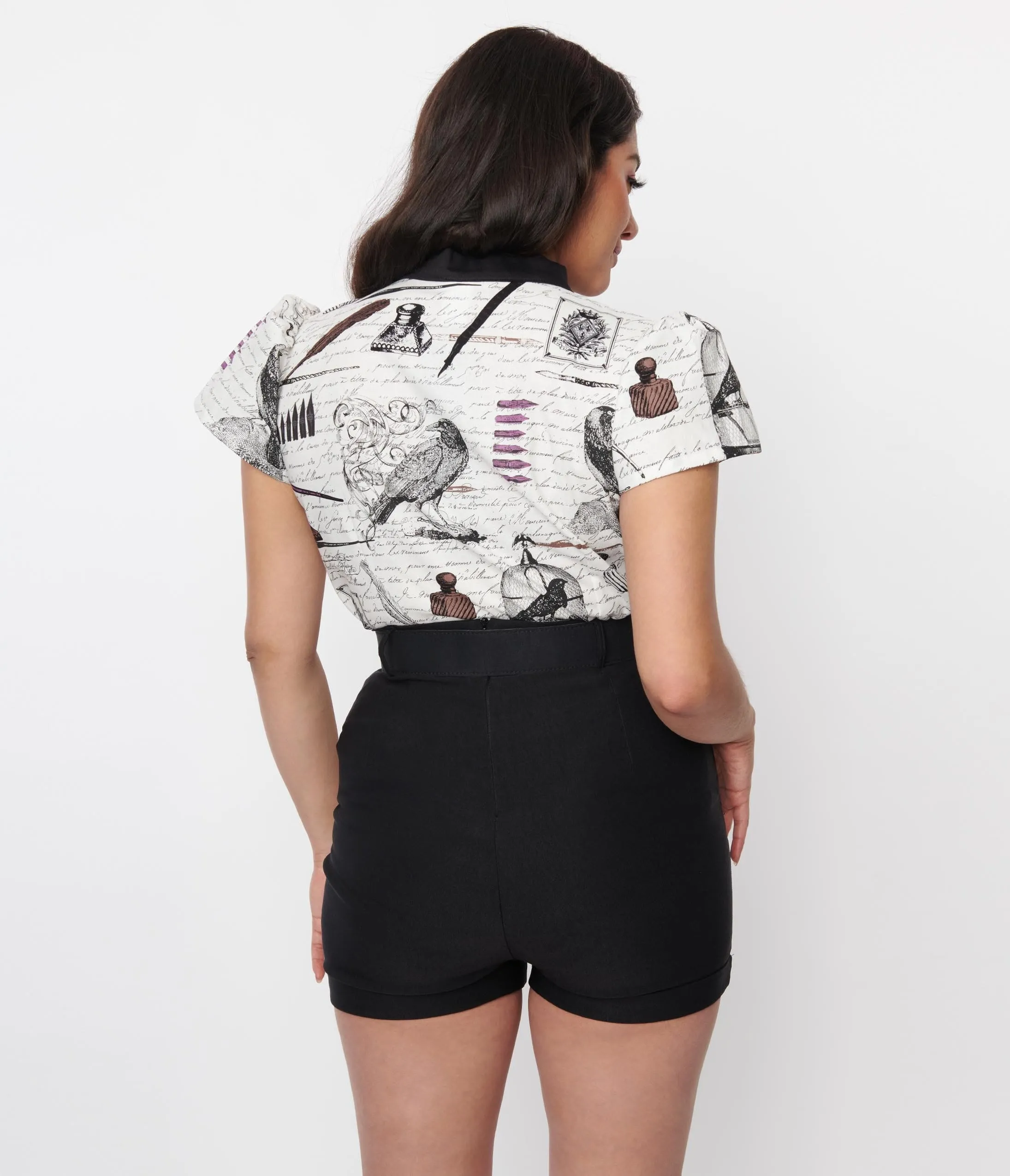 White Gothic Poet Script Tie Neck Top sold by Unique Vintage product image thumbnail 3