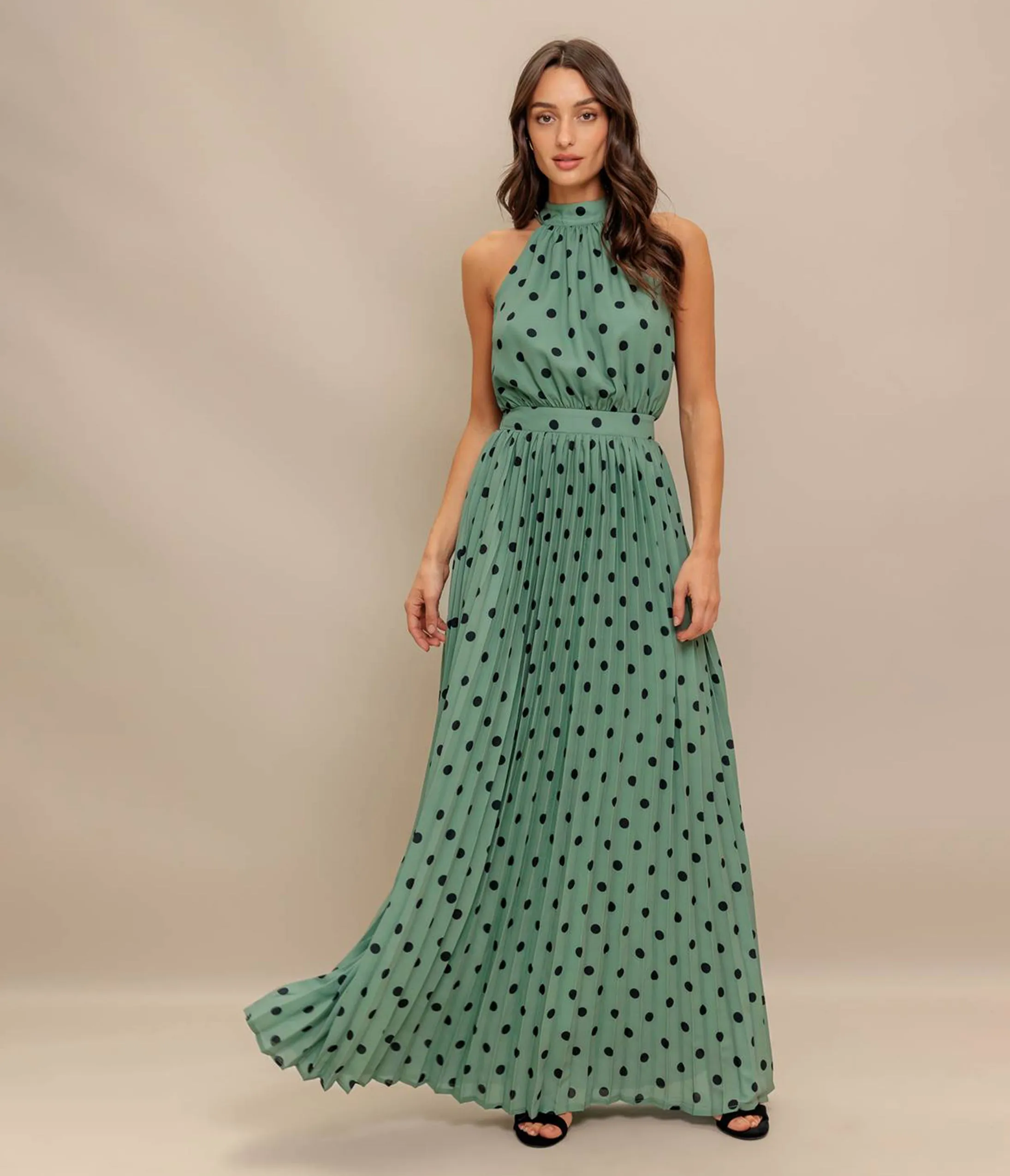 Sage Green & Black Polka Dot Maxi Dress sold by Unique Vintage product image thumbnail 2