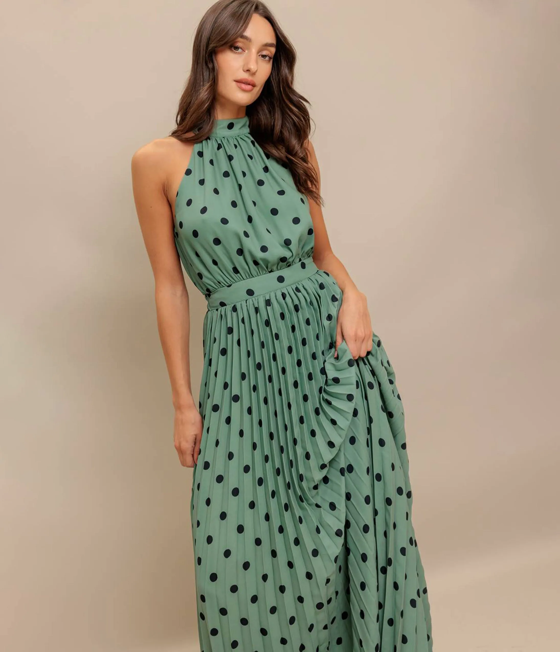 Sage Green & Black Polka Dot Maxi Dress sold by Unique Vintage product image thumbnail 3