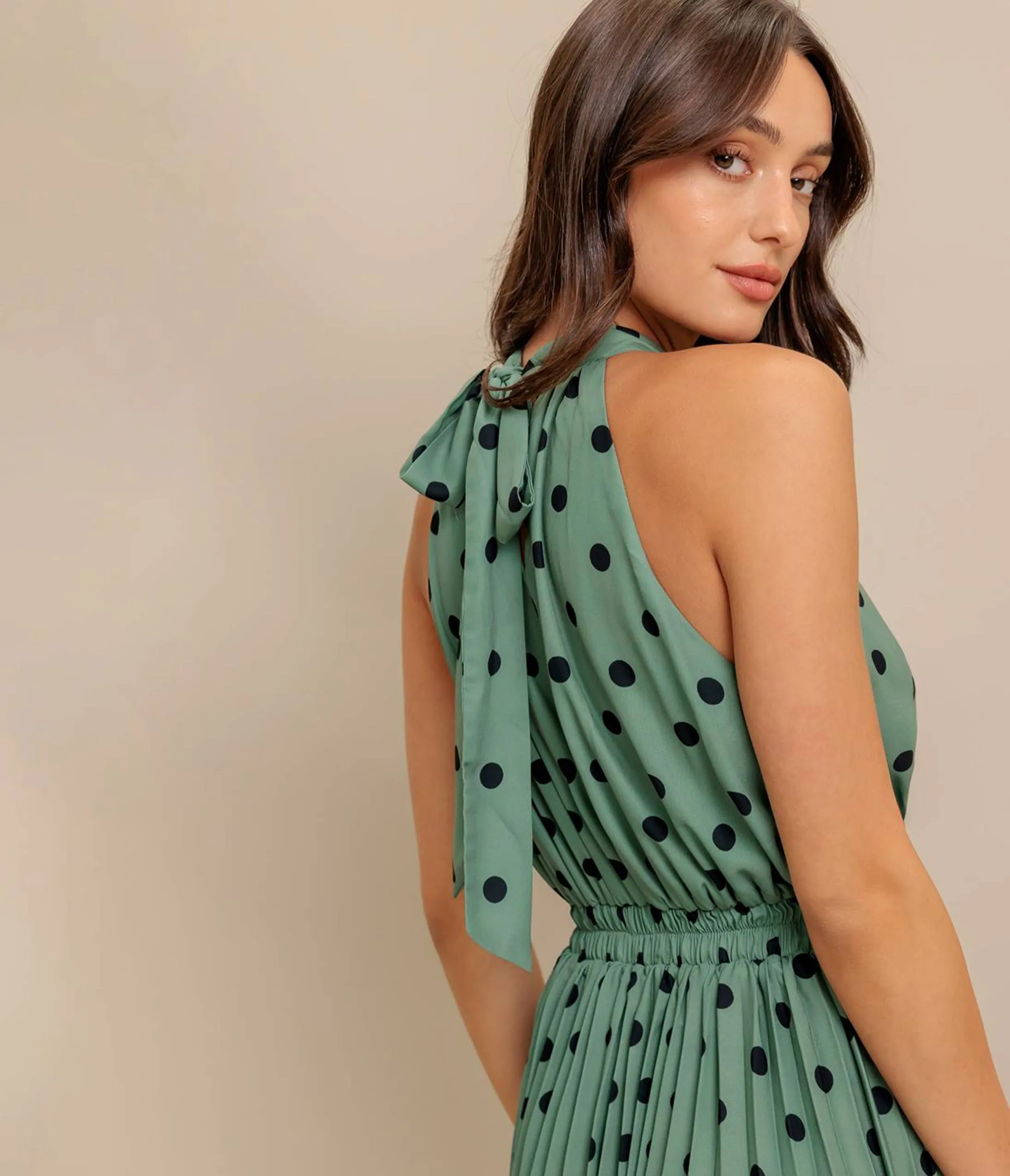 Sage Green & Black Polka Dot Maxi Dress sold by Unique Vintage product image thumbnail 4