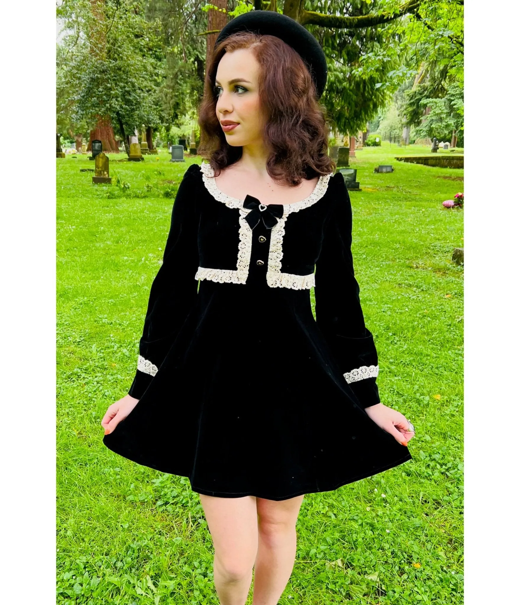 Witchwood Bags Black Sabrina Luscious Velvet Mini Dress sold by Unique Vintage