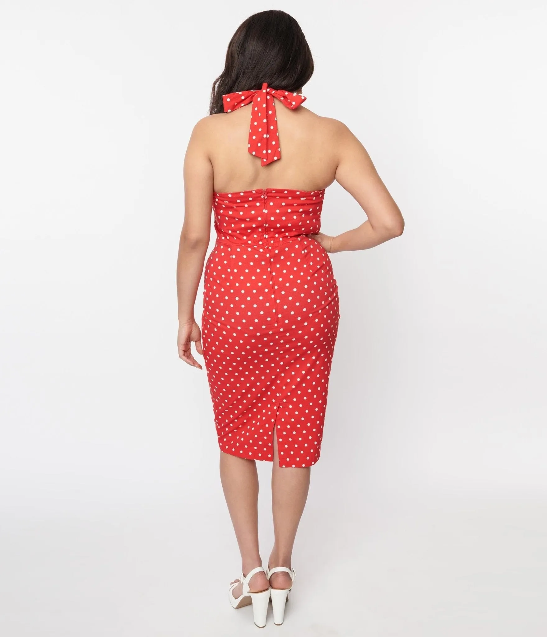 Red & White Polka Wiggle Dress sold by Unique Vintage product image thumbnail 3