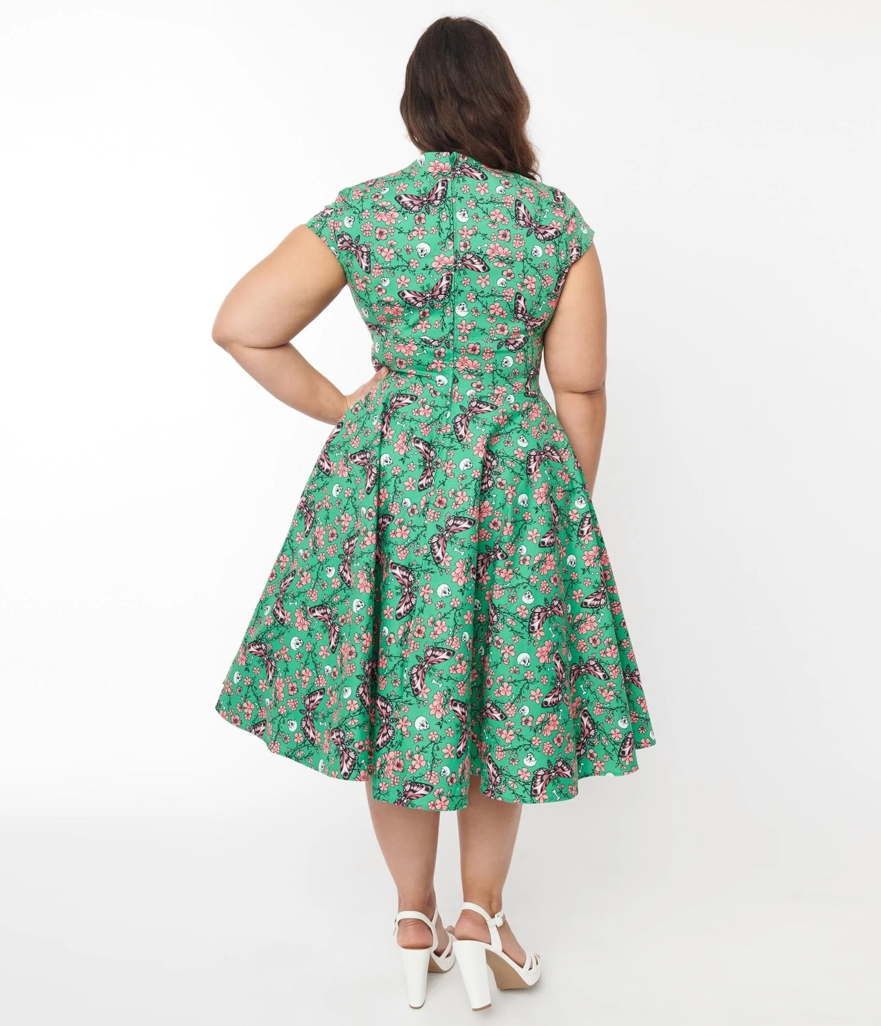 Hell Bunny Green Skull & Moths Floral Madilynn Midi Dress sold by Unique Vintage product image thumbnail 3