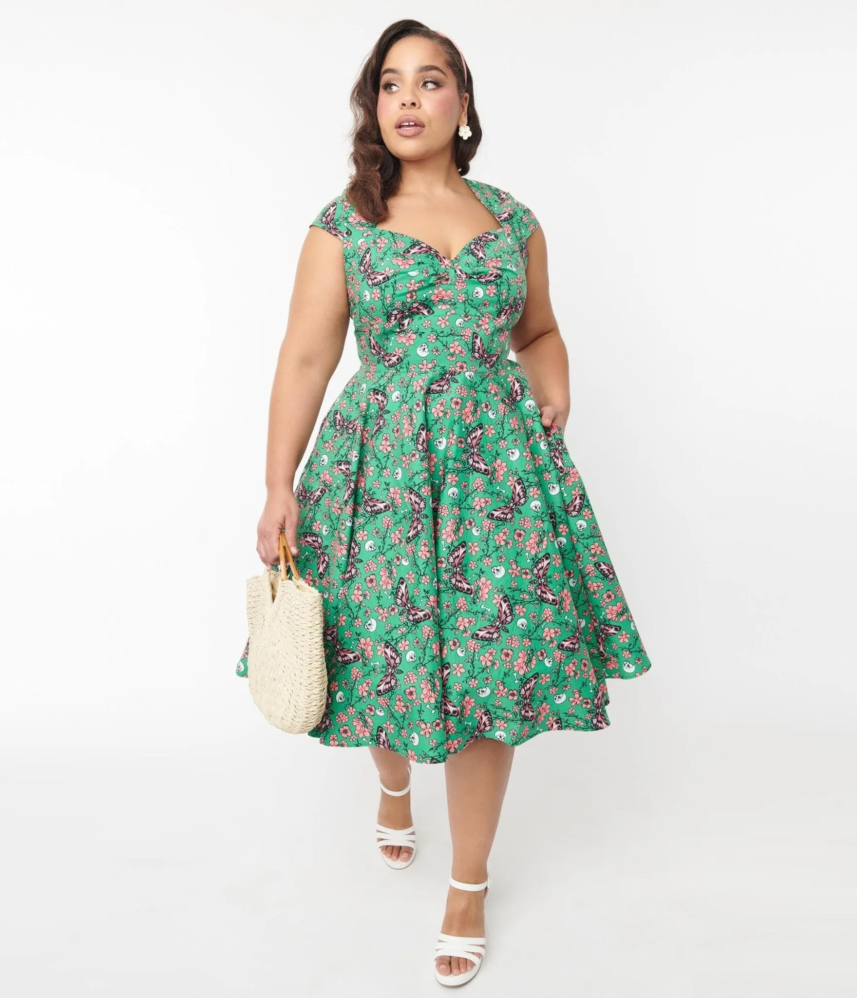 Hell Bunny Green Skull & Moths Floral Madilynn Midi Dress sold by Unique Vintage product image thumbnail 4