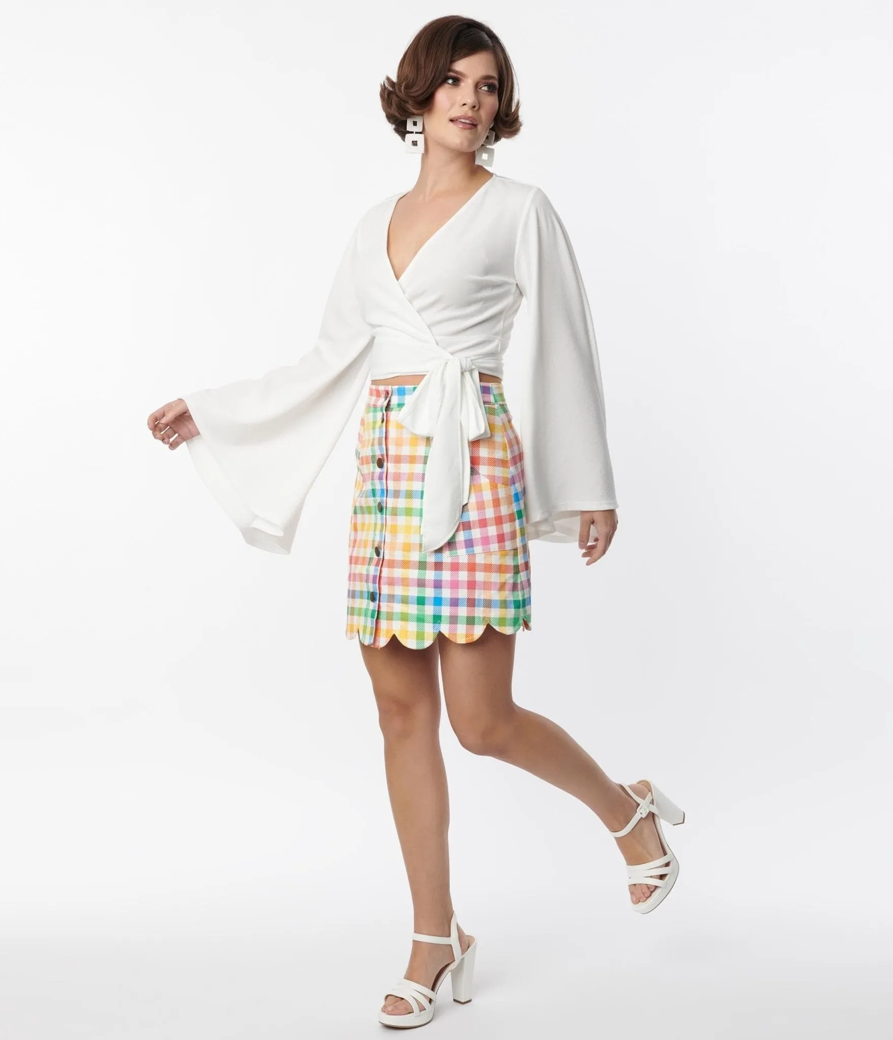 Smak Parlour 1970s Rainbow Gingham Campus Mini Skirt sold by Unique Vintage product image thumbnail 5