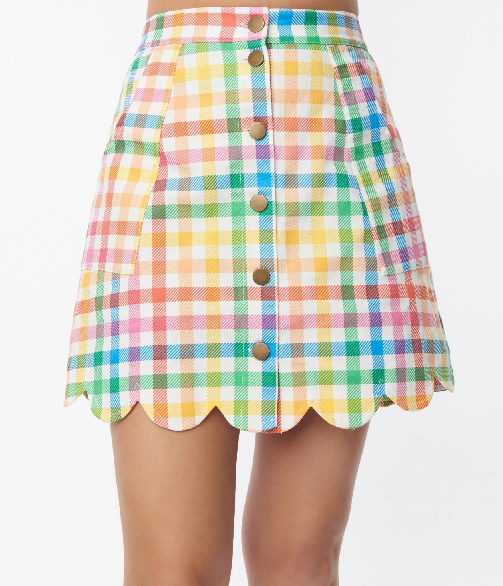 Smak Parlour 1970s Rainbow Gingham Campus Mini Skirt sold by Unique Vintage product image thumbnail 2
