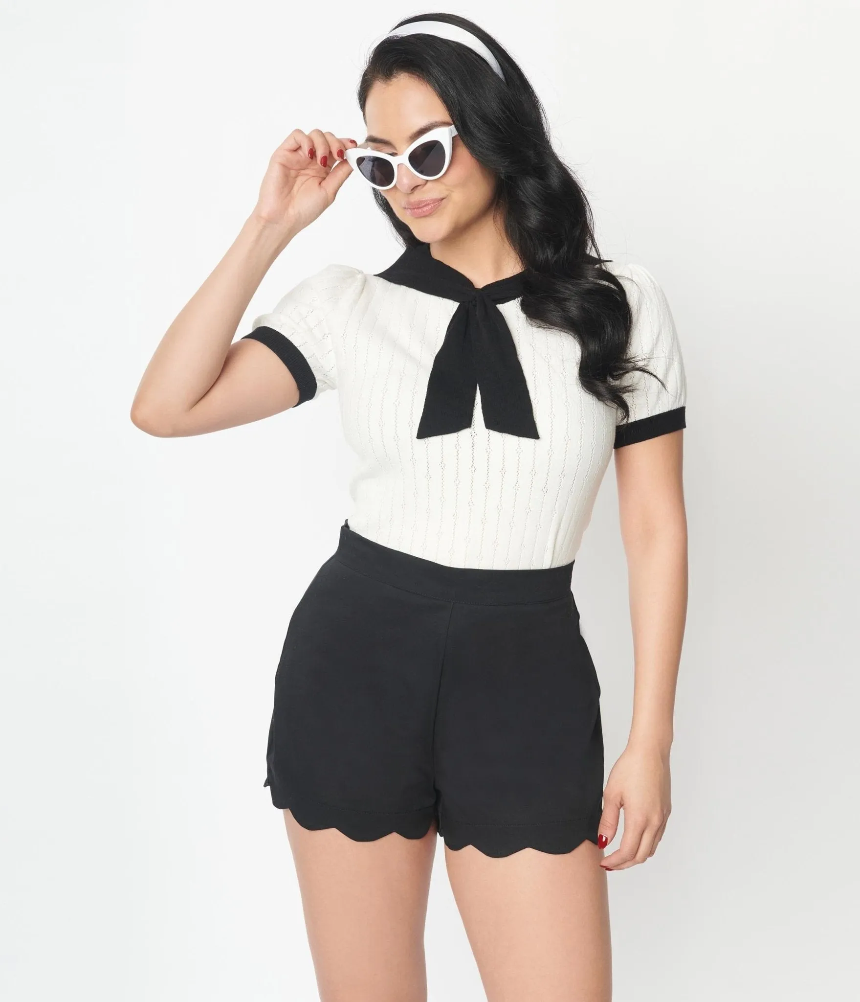 Unique Vintage Ivory & Black Neck Tie Park City Sweater sold by Unique Vintage