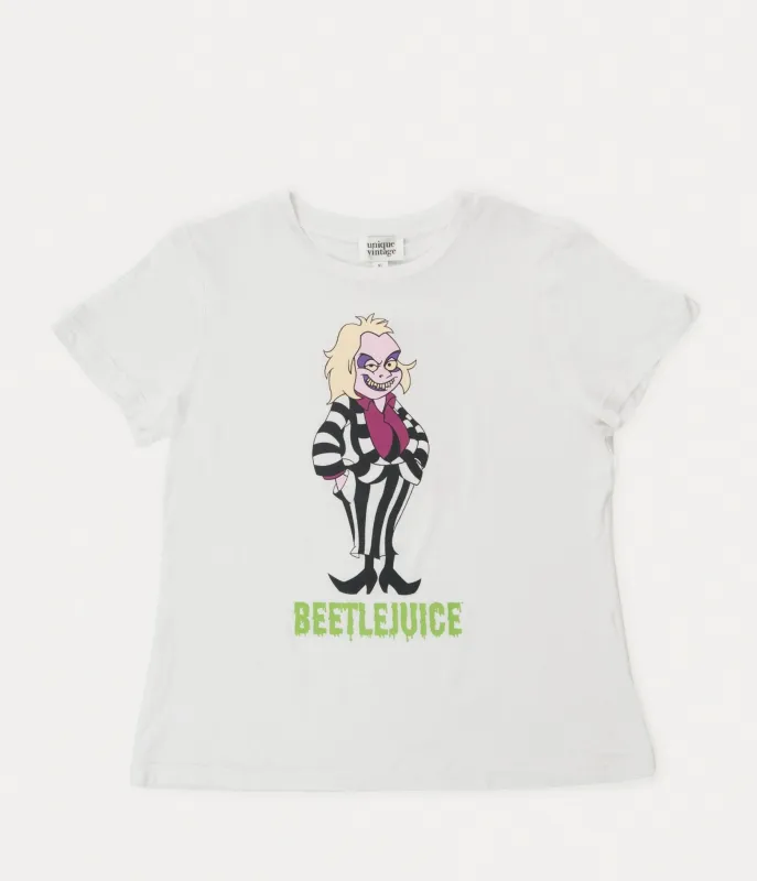 Beetlejuice x Unique Vintage White Beetlejuice Fitted Tee sold by Unique Vintage