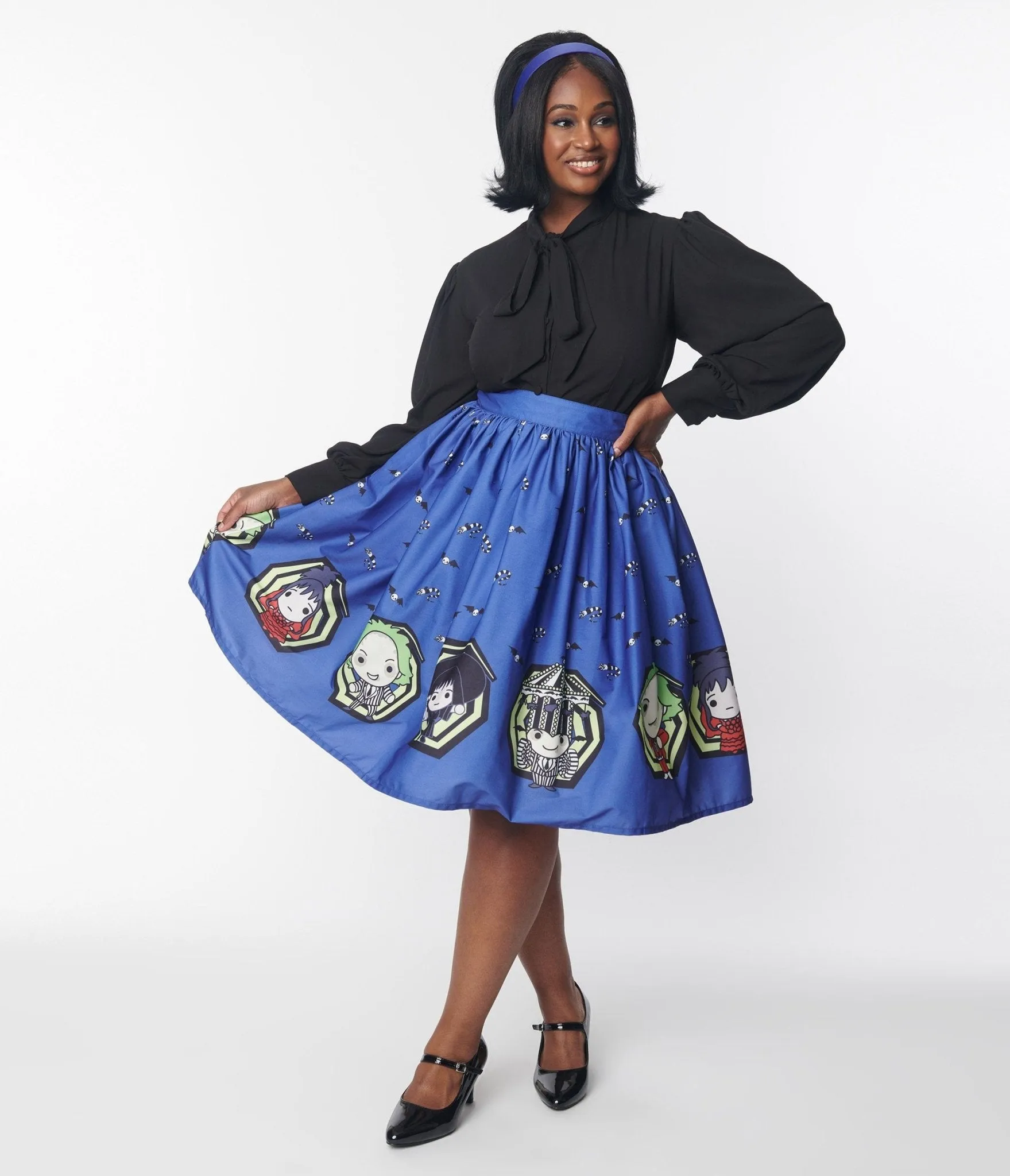Beetlejuice x Unique Vintage Beetlejuice Characters Gellar Swing Skirt sold by Unique Vintage