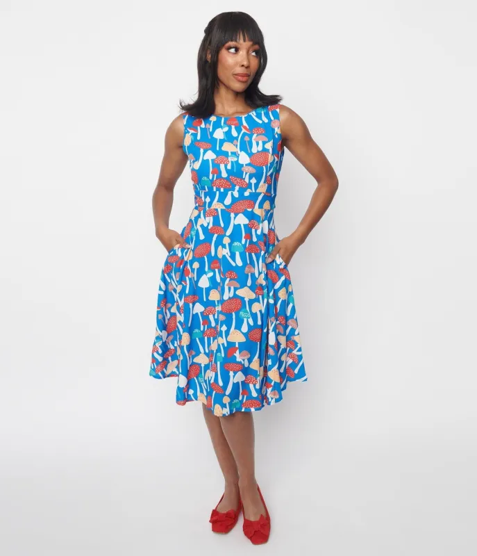 Blue Mushroom Fit & Flare Dress made by Unique Vintage