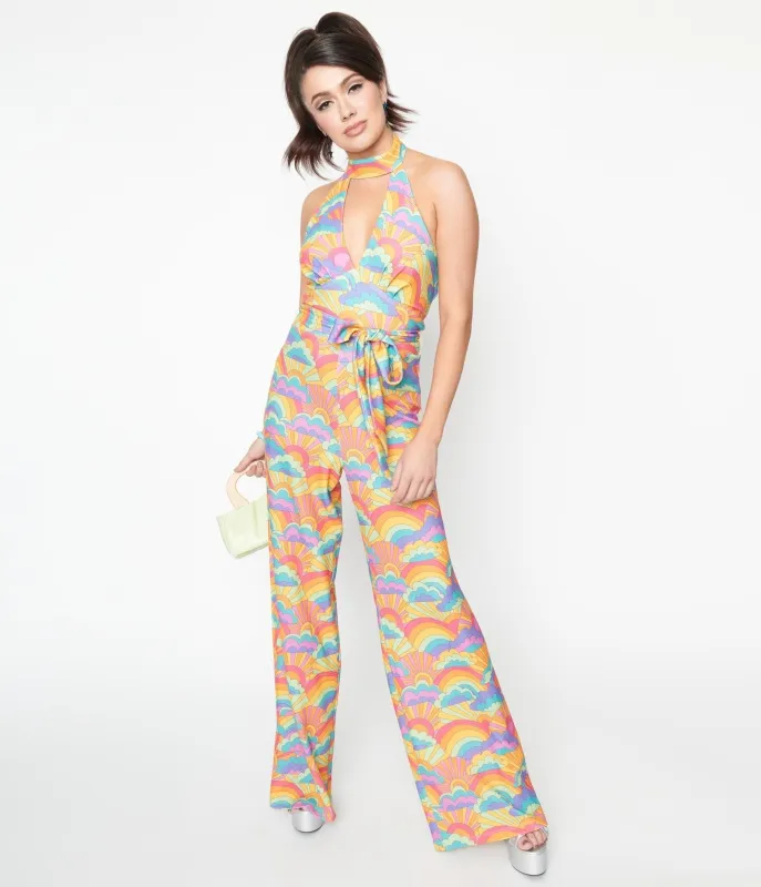 Smak Parlour Happy Groovy Rainbows Glamour Goddess Jumpsuit sold by Unique Vintage