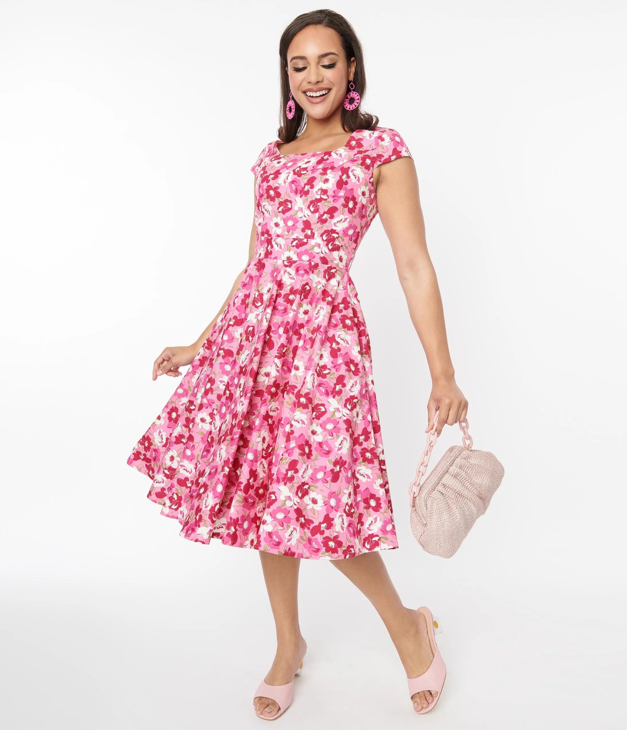 Magnolia Place Pink Floral Anna Swing Dress sold by Unique Vintage
