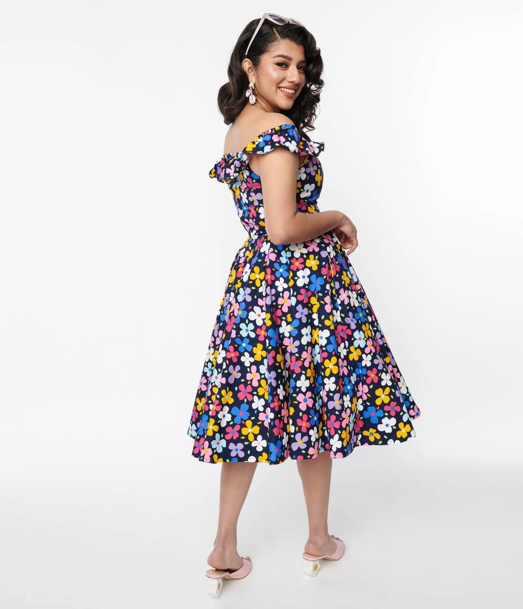 Magnolia Place Navy & Multicolor Floral Barbara Swing Dress sold by Unique Vintage product image thumbnail 3