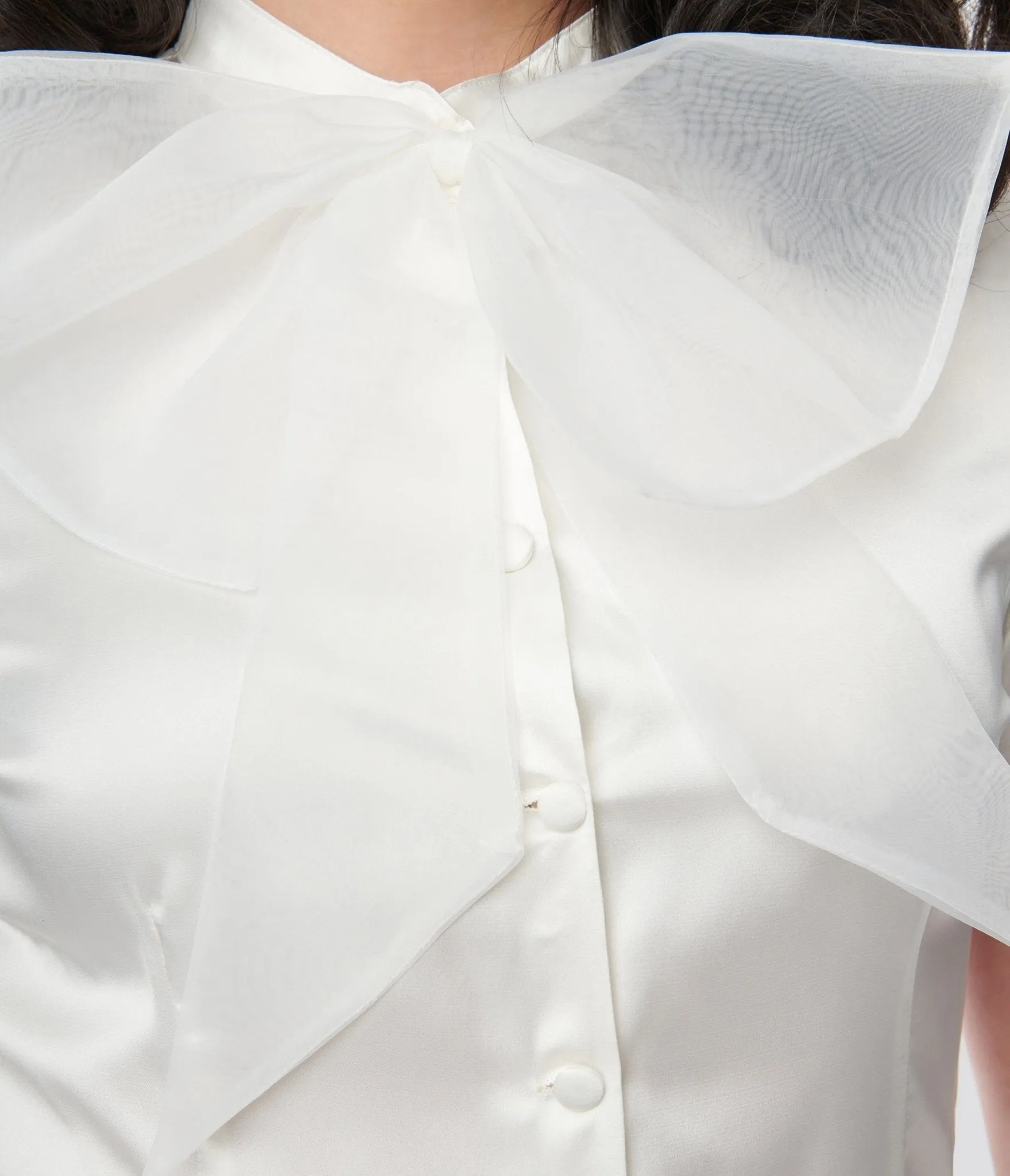 Voodoo Vixen Plus Size Ivory Bold Bow Satin Blouse sold by Unique Vintage product image thumbnail 3