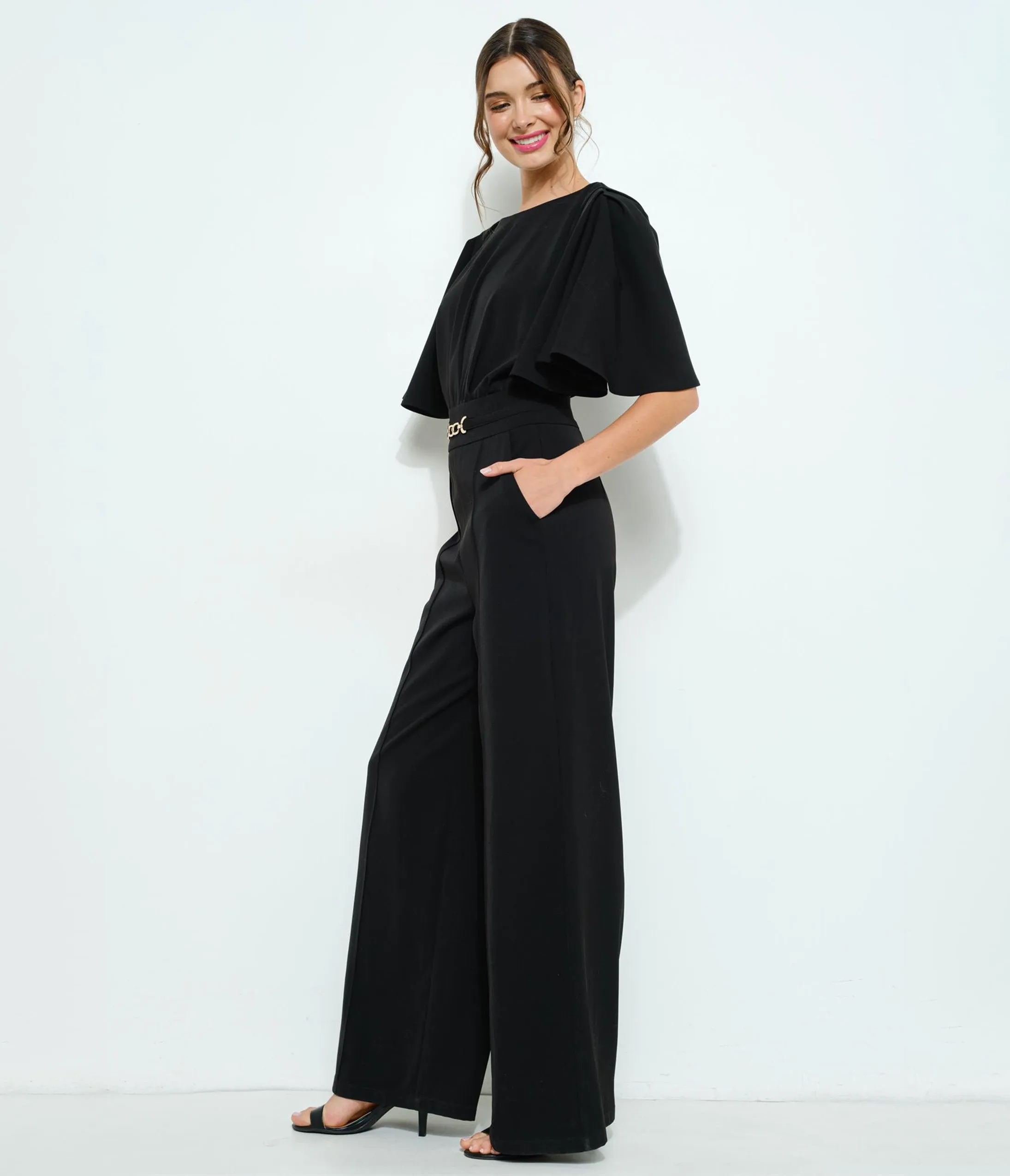 Black Flutter Sleeve Jumpsuit sold by Unique Vintage product image thumbnail 3