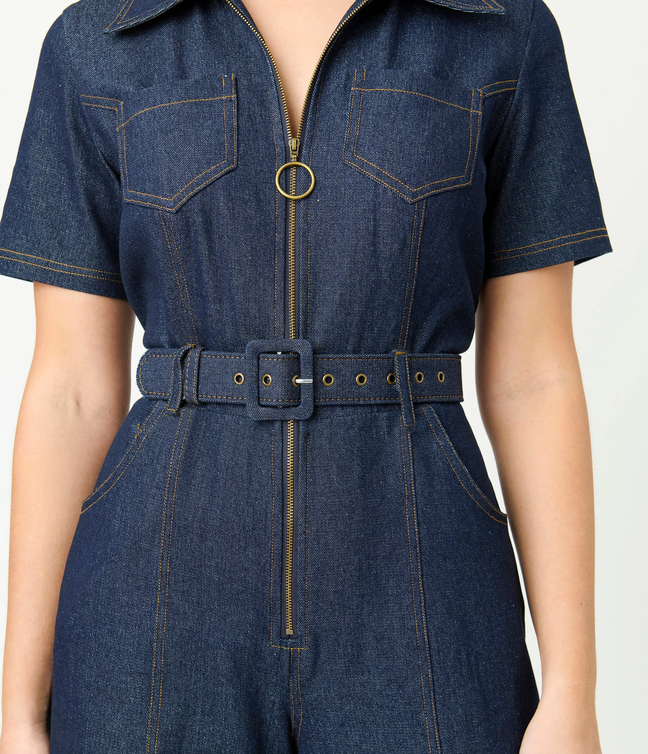 Unique Vintage Dark Denim Belted Jumpsuit sold by Unique Vintage product image thumbnail 5